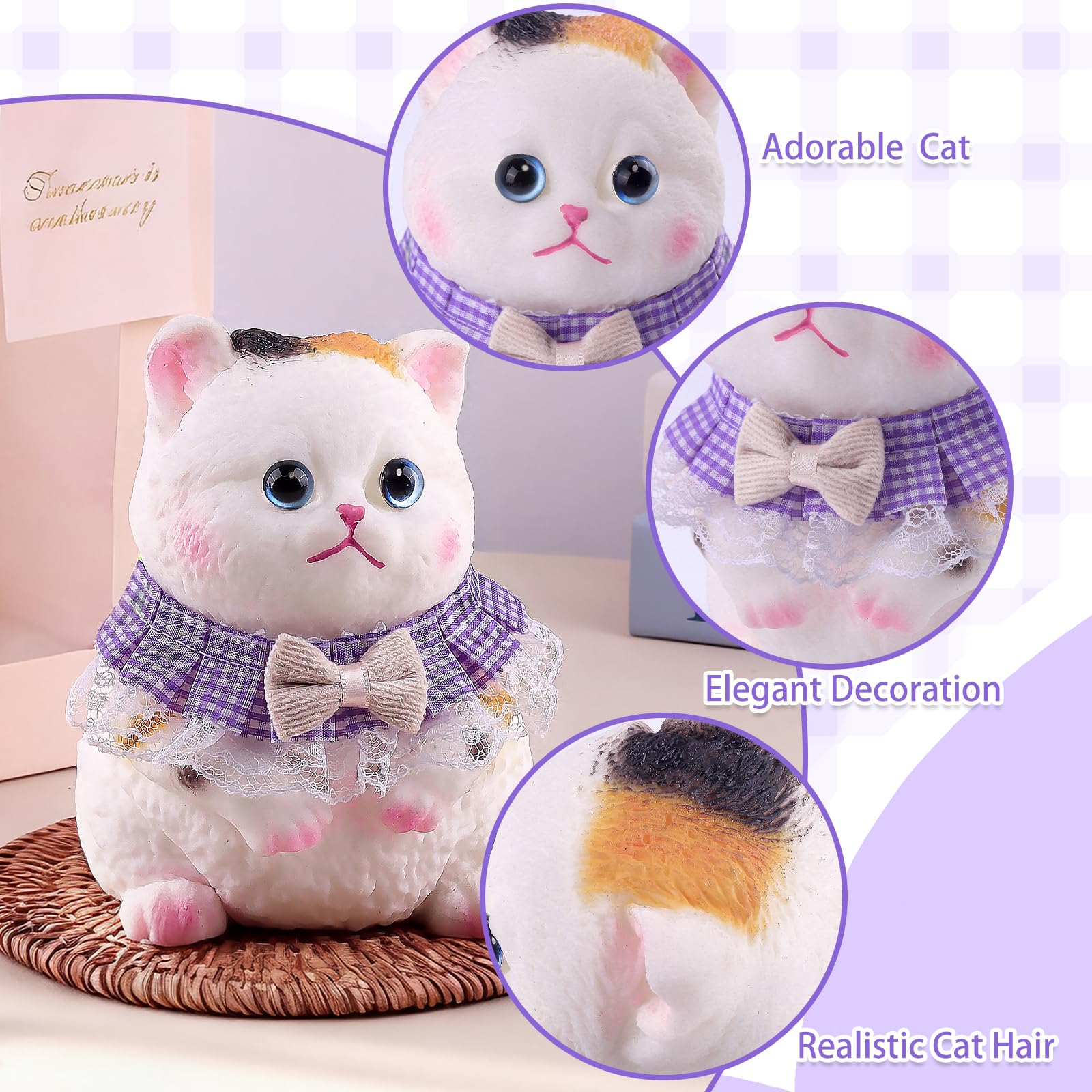 Anboor Big Cat Squishy Toy, Soft Calico Cat Squeeze Stress Relief Toys with Bowknot Collar - Image 3