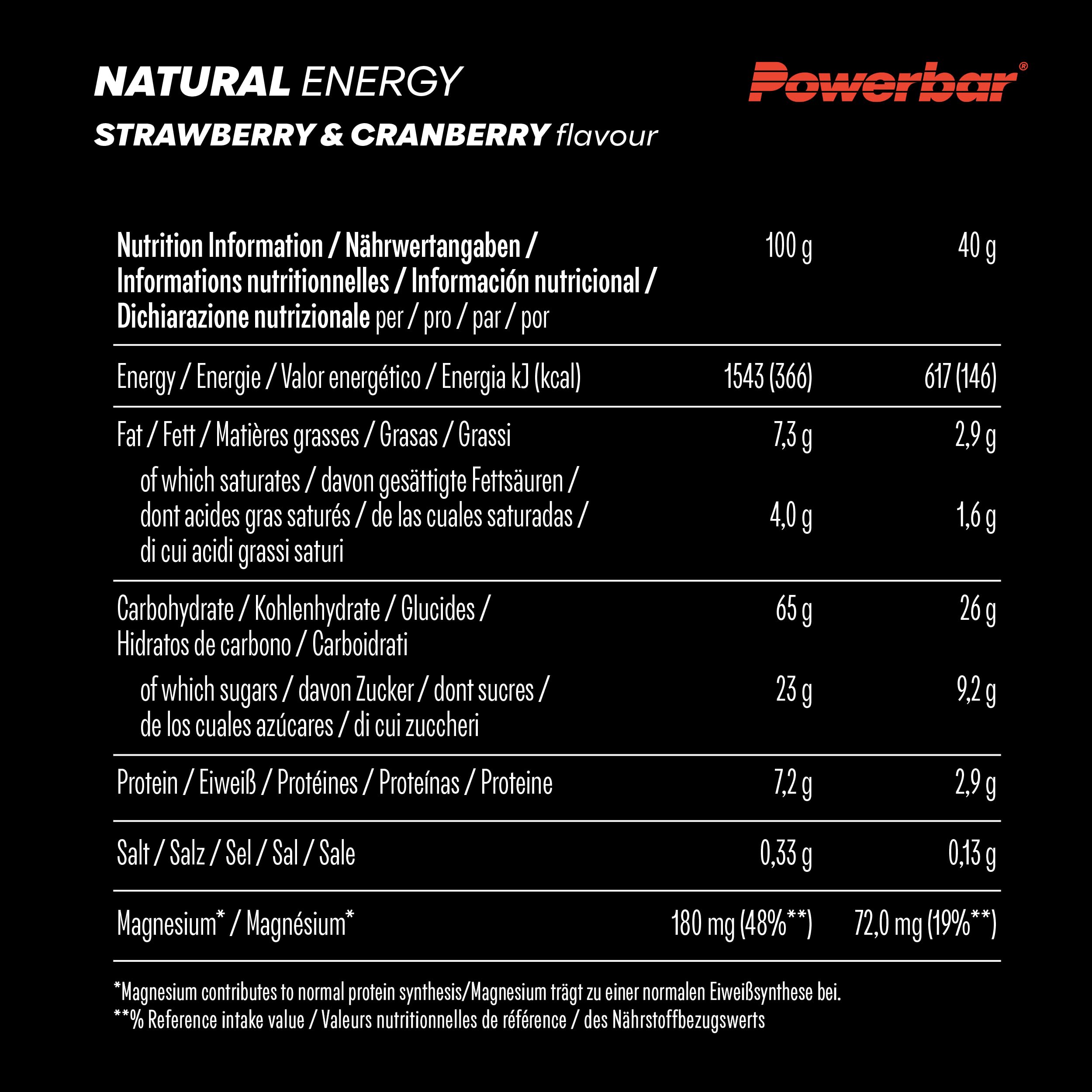 Powerbar - Natural Energy Cereal - Strawberry Cranberry - 18x40g - Barre énergétique végétalienne riche en glucides - Magnésium