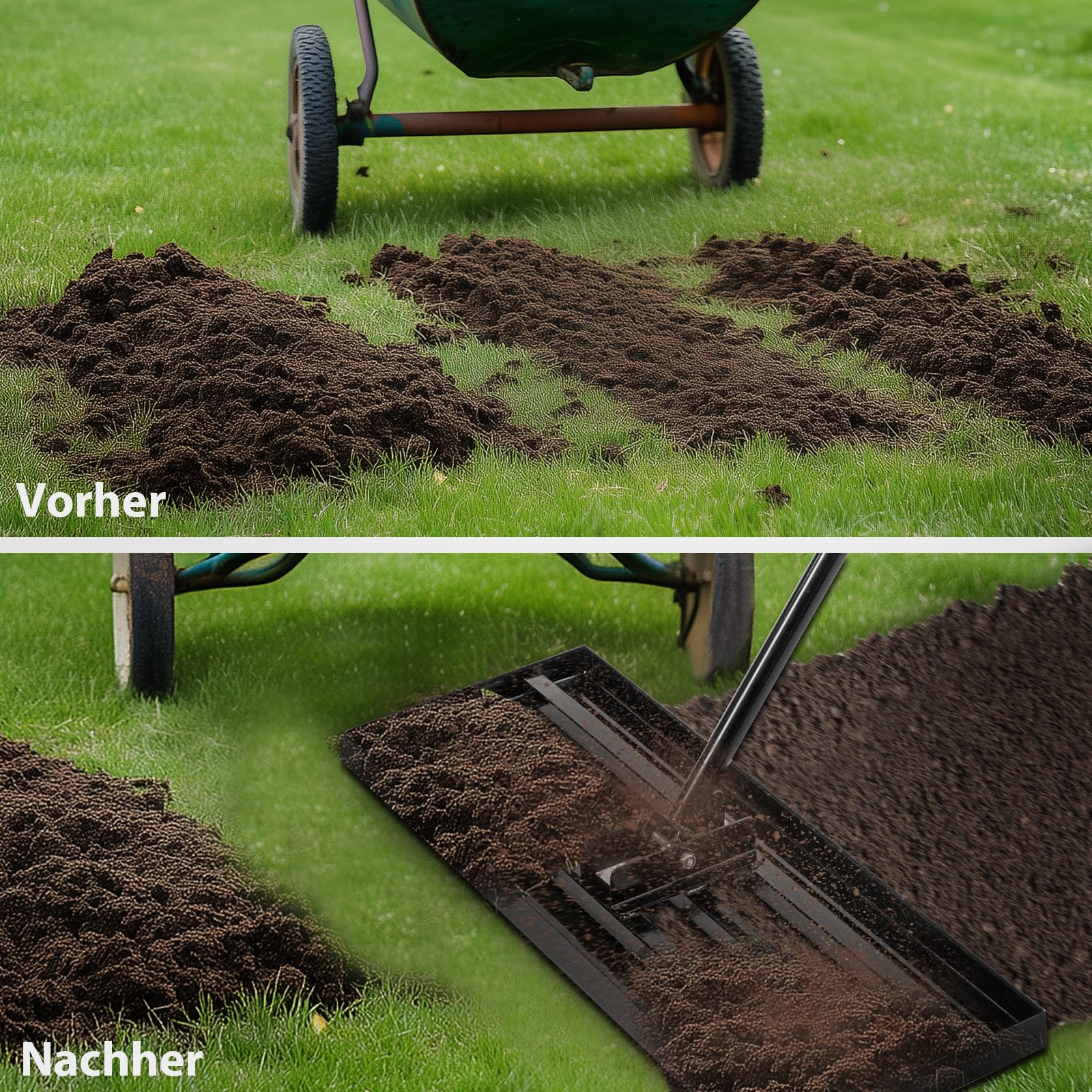 Lawn Levelling Rake 76 x 25 x 229cm, Rasenrechen Garden Grass Squeegee Sand Rakel Tool Scarifier with Long Handle Metal Rasen RechenRakel for Yard, Golf Course (76*25*229cm Black)
