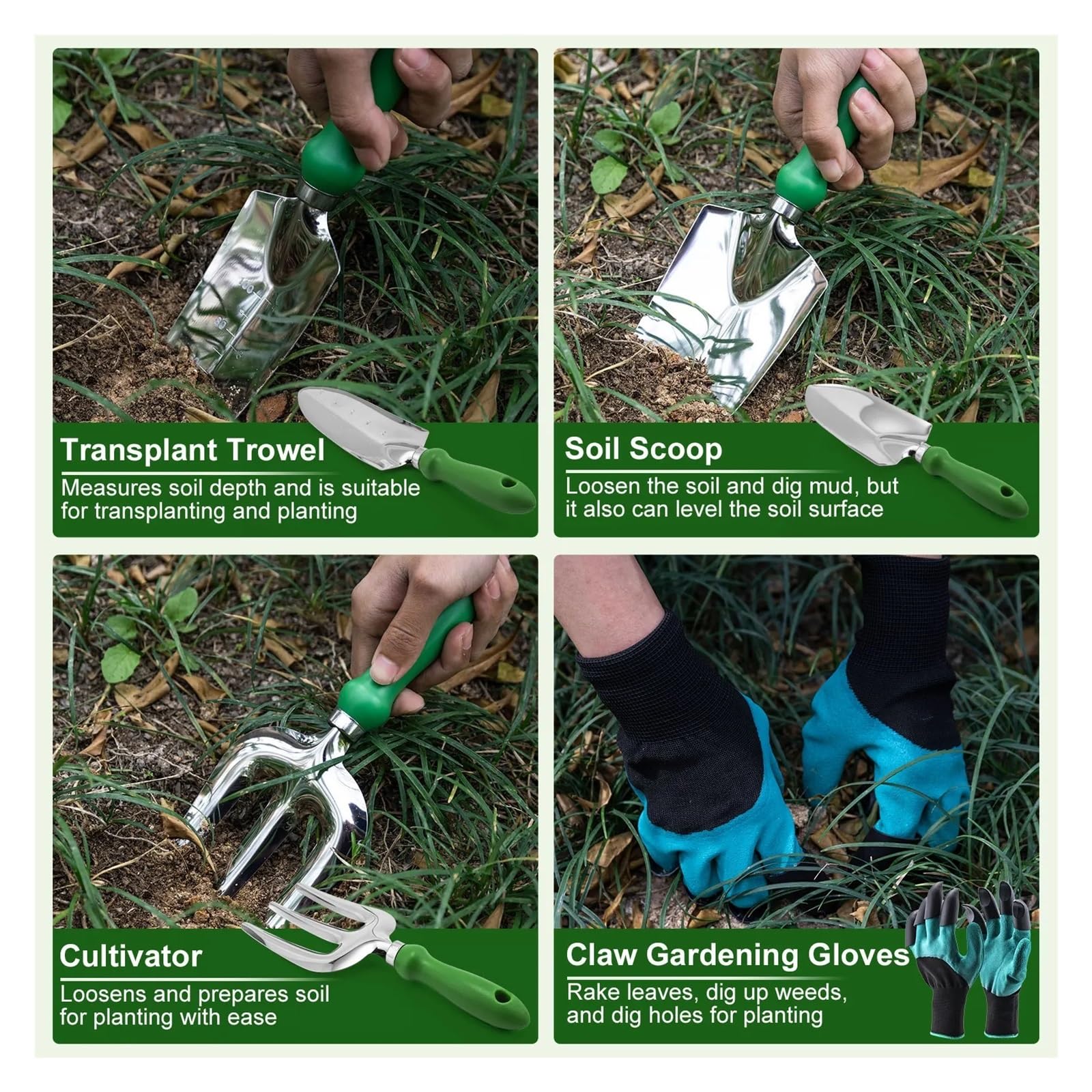 Ensemble d'outils de Jardinage, Comprenant des Gants à Griffes Cisaillement Jardin, Un cultivateur, Une truelle Transplantation, Pelle Sol, Plantation en extérieur