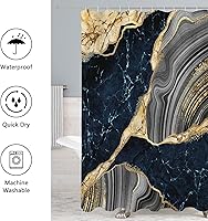 Vista 5 de Gibelle Juego de 4 cortinas de ducha de mármol con alfombras antideslizantes, cubierta para tapa de inodoro y tapete de baño, juego de decoración