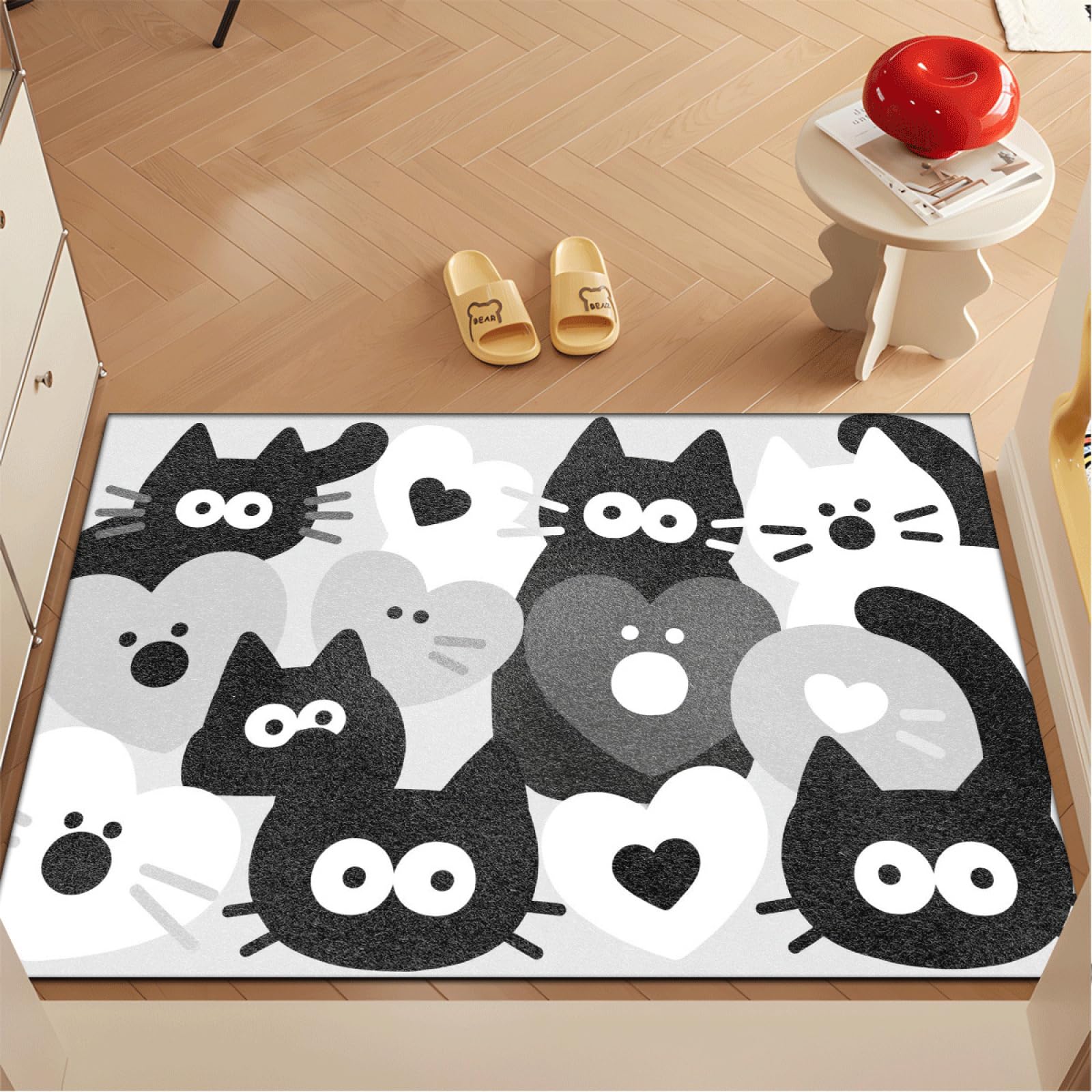 Paillasson Exterieur Entree Chat Noir Gris Tapis Entree Interieur Facile à Nettoyer Paillasson Interieur Antidérapant Lavable en Machine pour Chambre Cuisine Couloir 60x90 cm