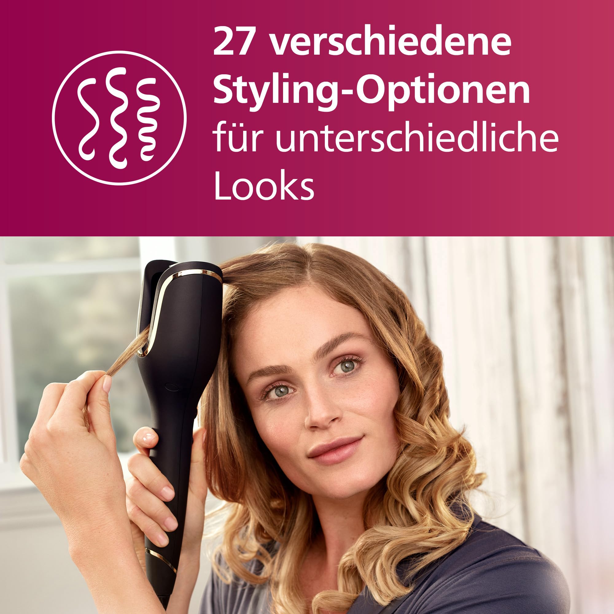 Philips automatischer Lockenstab 8000 Series, Lockenwickler/Curler, 27 verschiedene Stylingoptionen, Schwarz, Modell BHB876/00