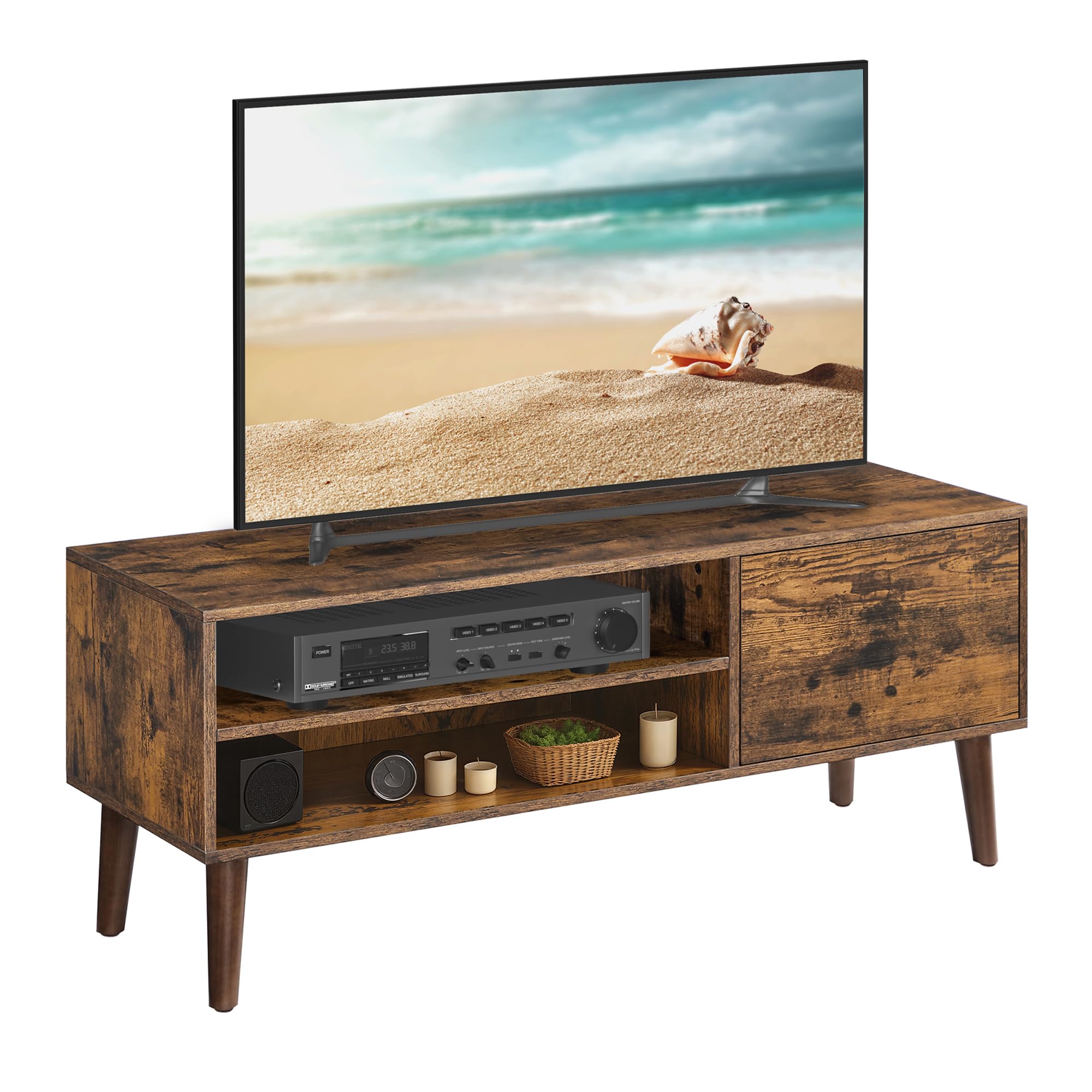 VASAGLE TV-Schrank, Lowboard, Fernsehschrank für Fernseher bis zu 55 Zoll, 120 cm lang, Fernsehtisch, für Wohnzimmer, Mid-Century Modern, vintagebraun LTV120T01
