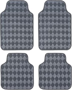 SHIMAKYO Car Mat 4-Piece Set Floor Mats for Cars Light/Regular Cars 1 Set Front 2pcs Rear 2pcs Fully Washable Slip-Resistant Waterproof Stain-Resistant Straight Check Pattern - Gray