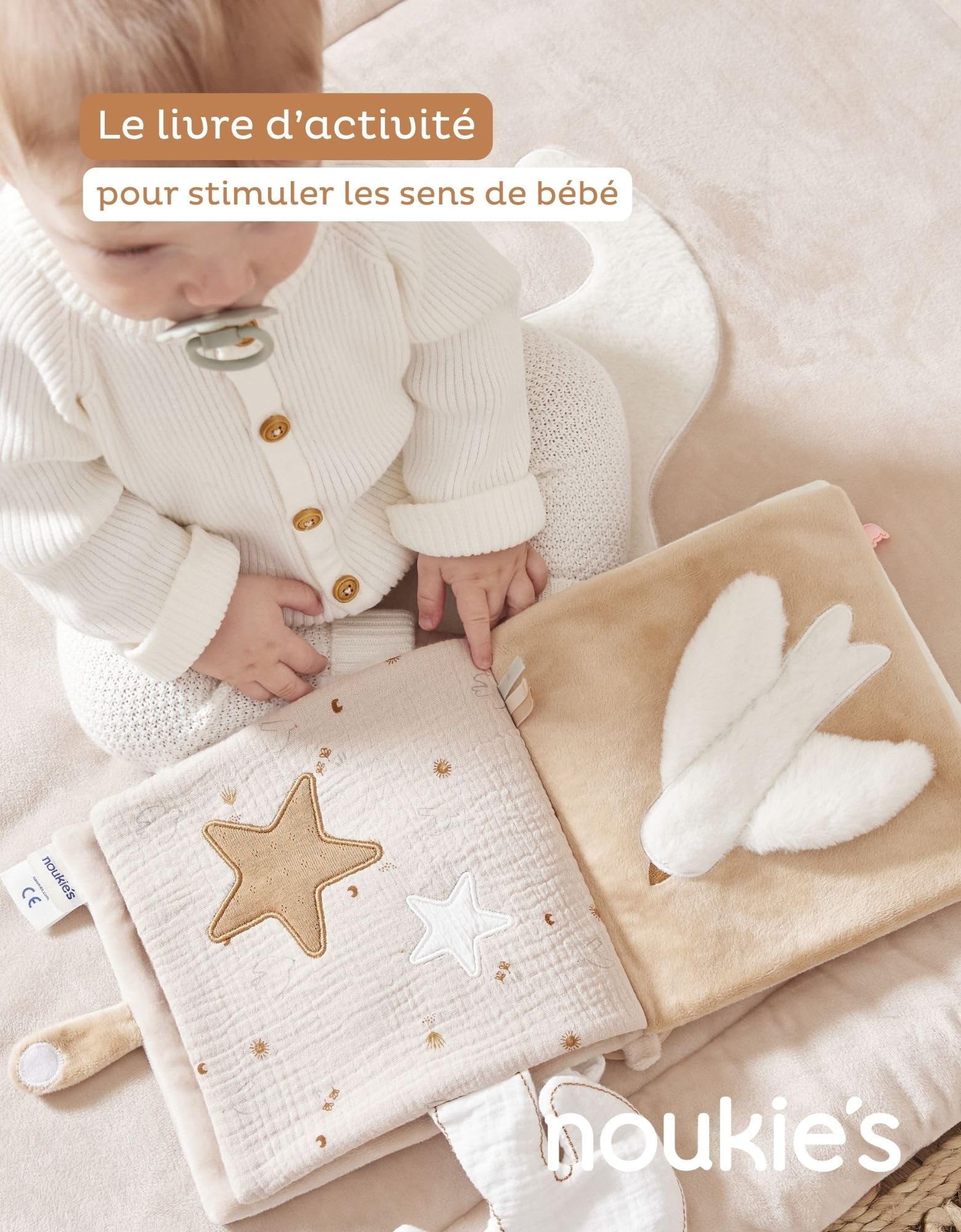 NOUKIE'S - Livre d'activités en peluche - Jouet d'éveil pour bébé - Bali, Moka & Snow - Idéal cadeau