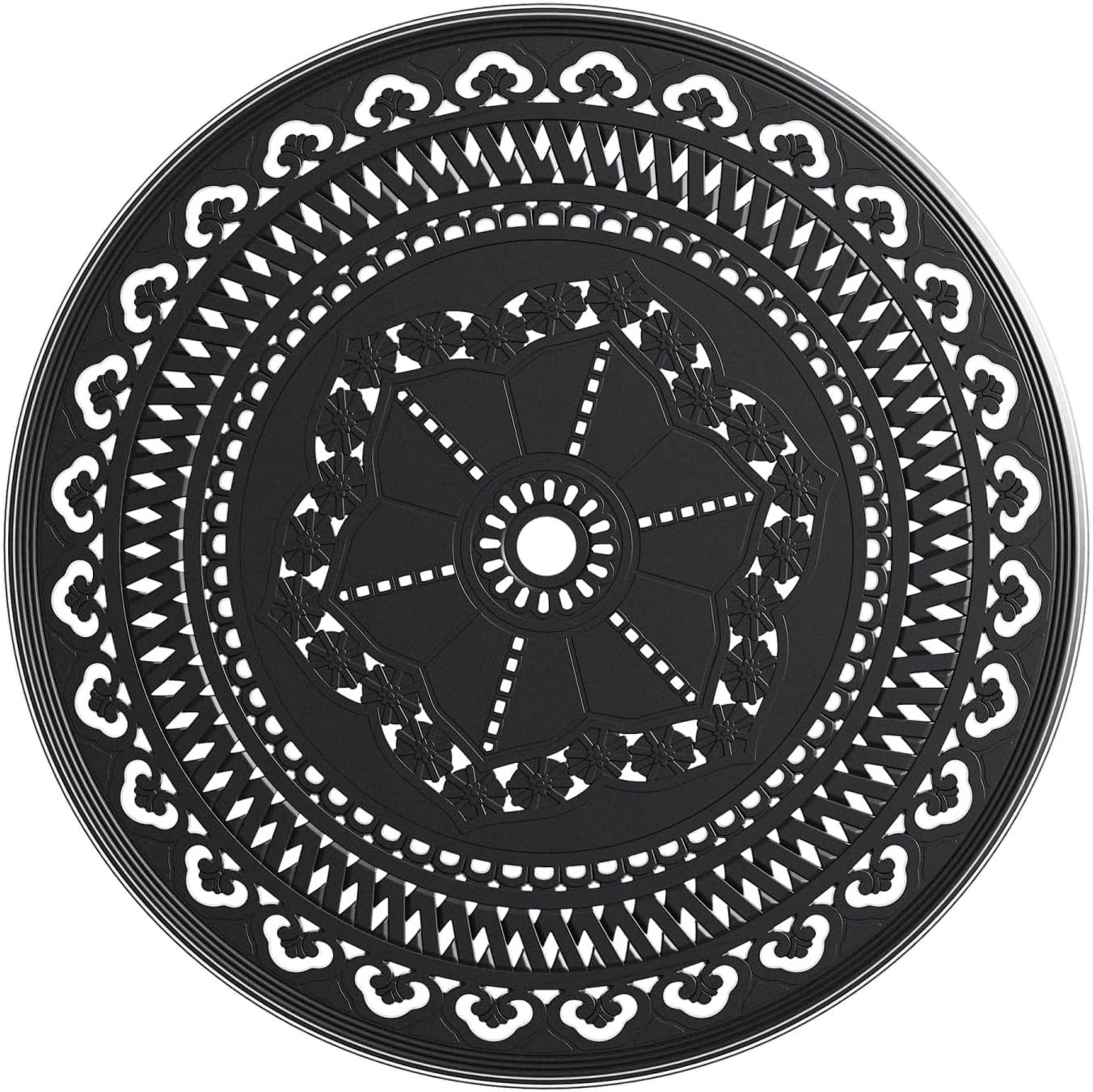 31.50-inch Cast Aluminum Patio Dining Table with Black Frame and Umbrella Hole