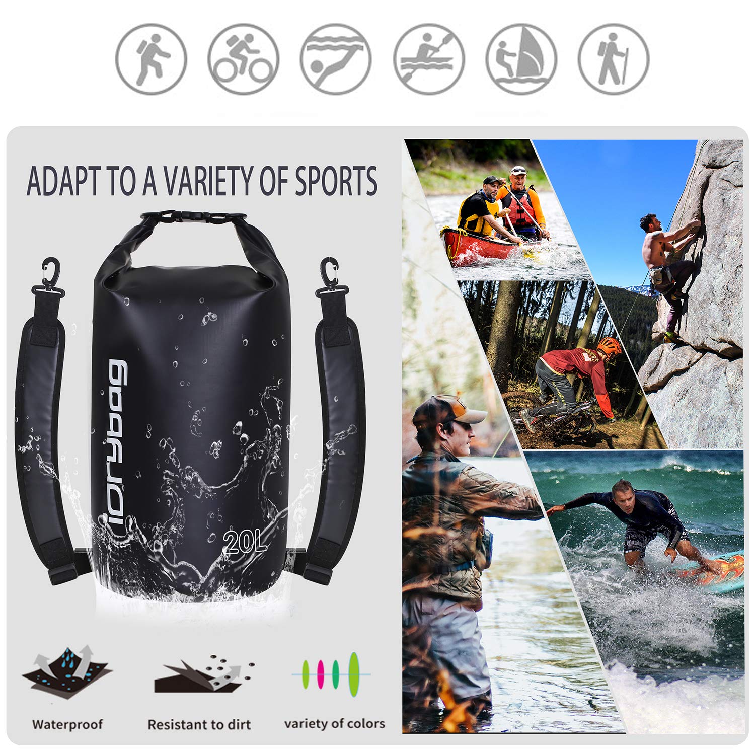 IDRYBAG Sacca Impermeabile per Kayak Impermeabili 2L/5L/10L/15L/20L/30L/40L, Sacchetto Impermeabile Piccolo che Galleggia, Sacca Impermeabile per Paddleboarding e Viaggi