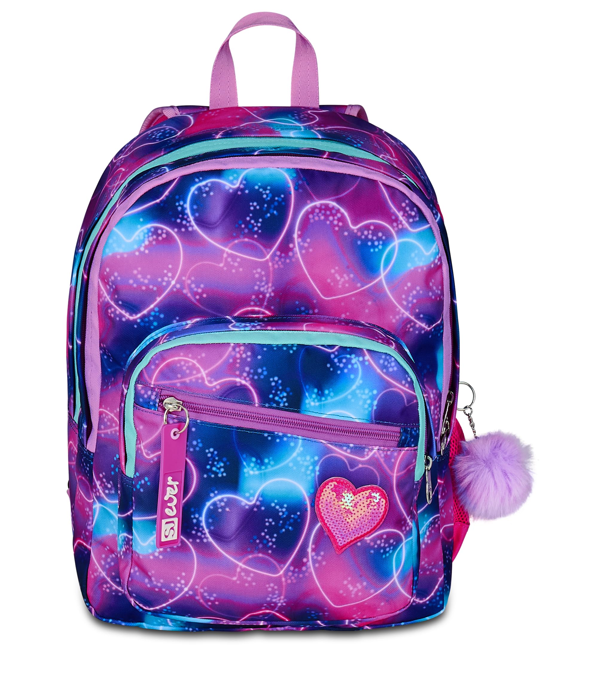 SJ GANG STYLE JAM GANG Zaino Scuola Doppio Scomparto, Multiheart Girl, Rosa, Maxi Capienza, Tasca Porta Borraccia, Scuola Elementare, Bambina e Ragazza