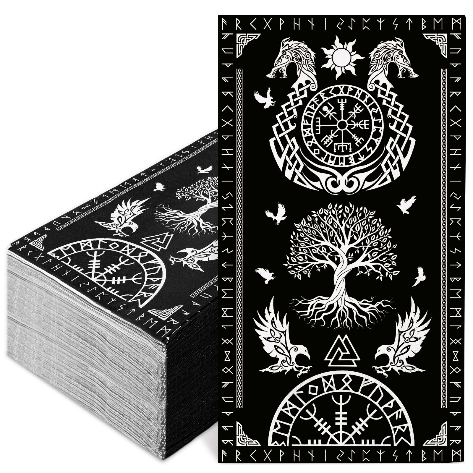 JarThenaAMCS 100 servilletas de papel desechables con diseño de árbol de la vida vikingo, diseño de cuervo y casco de asombro, servilletas de papel para baño, vacaciones, fiestas, suministros de mesa