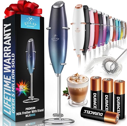 Miniatura 187 de Zulay - Potente espumador de leche con 4 pilas Duracell incluidas, manual, potente espumador de leche para capuchino, frappé, matcha y crema de