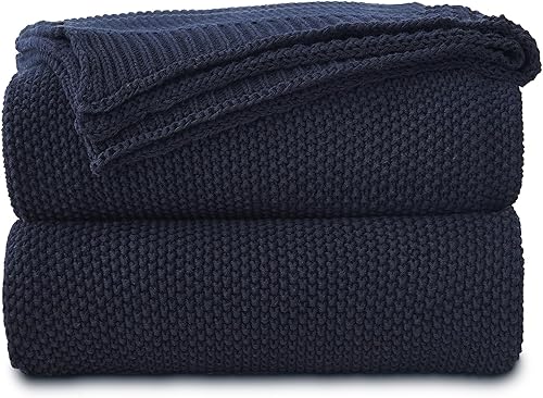 Miniatura 1 de Longhui bedding Manta de punto trenzado de algodón azul marino oscuro para sofá, cama, manta ligera decorativa para el hogar, bolsa de lavado