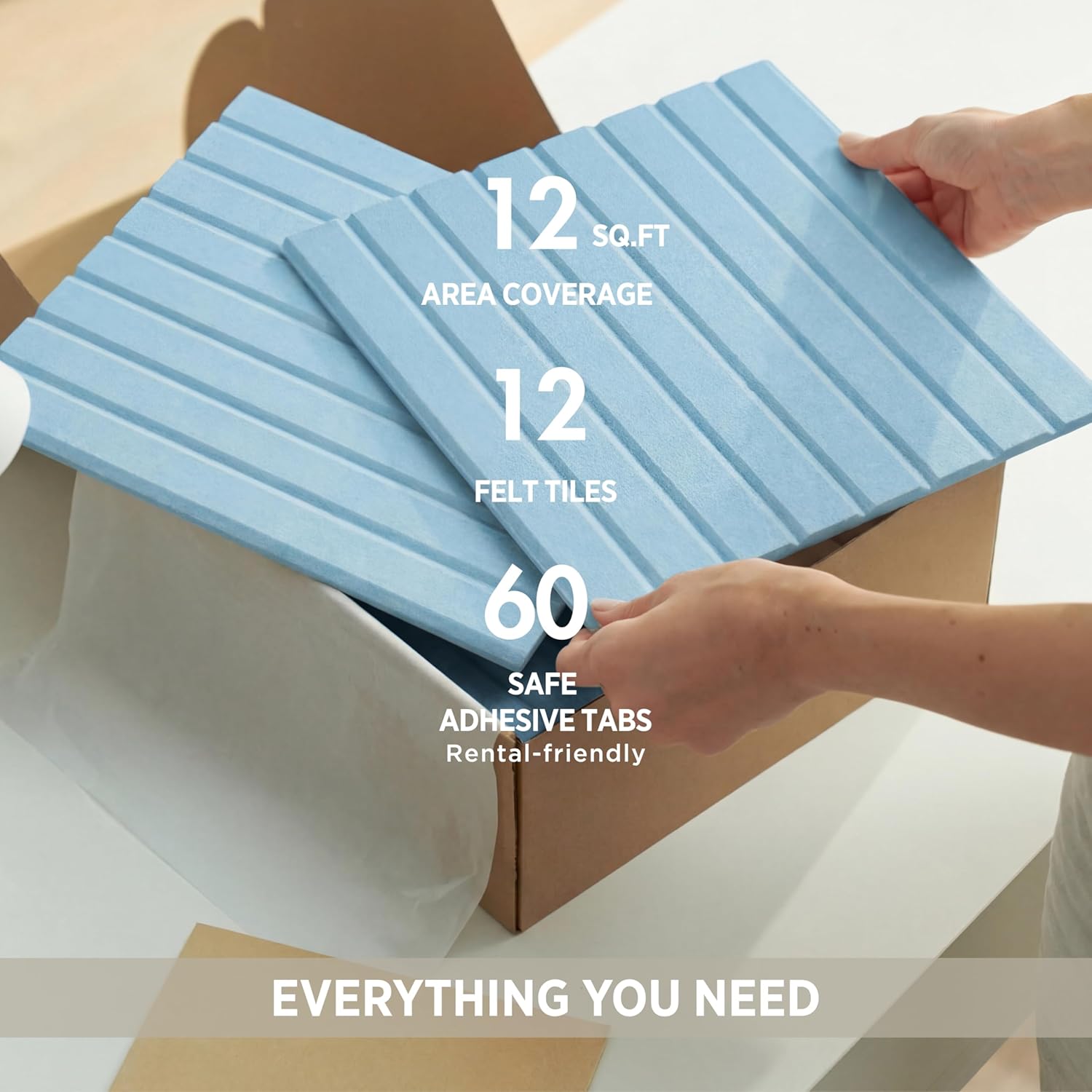 VIVELDA Large Bulletin Board 48x36- Office Wall Organizer to Replace Your Old Cork Boards for Walls for Office Decor -12-Pack Felt Wall Panels to Use in Home Office Decor, Classroom Decor (Baby Blue)