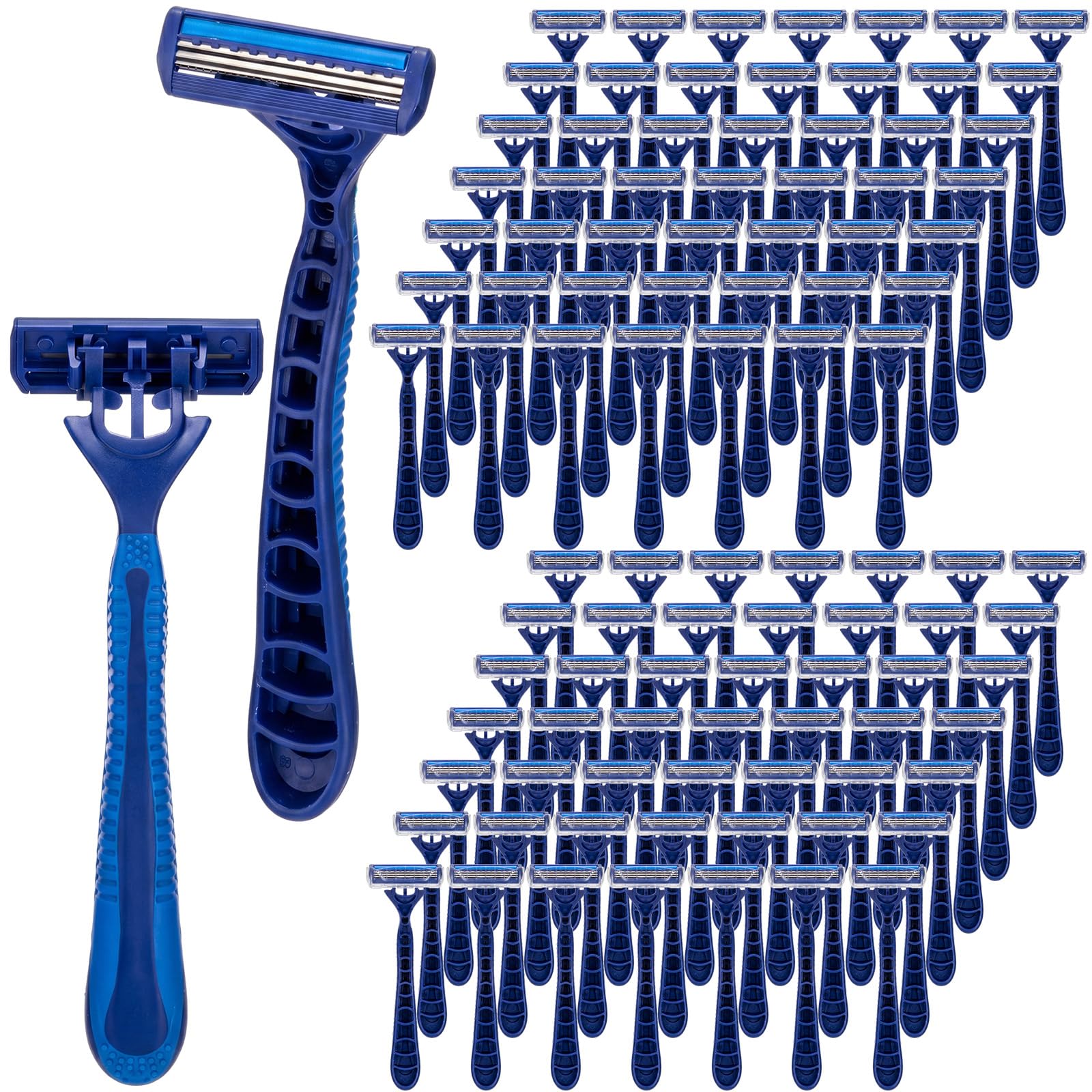 100 maquinillas de afeitar desechables para hombre, 3 cuchillas, con tira lubricante, hoja de acero inoxidable, flujo abierto, envueltas individualmente con tapa, para viajes, gimnasio, hotel