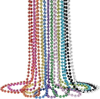 ZZYFGH 33" 7mm Metallic Mardi Gras Bead Necklaces Bulk 12 Pack - Shiny Party Favors for Halloween, St. Patrick's, Costumes