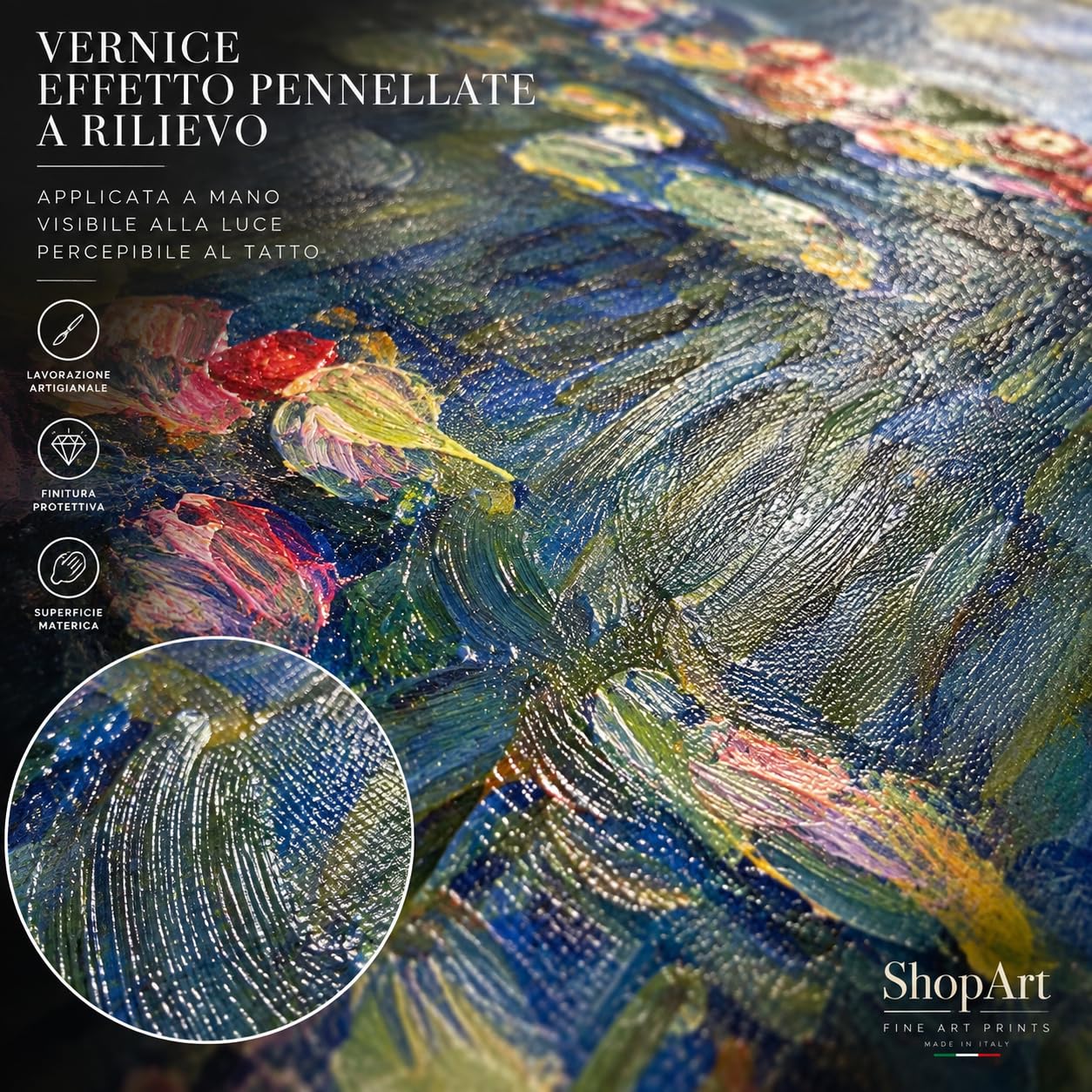 ShopArt – Cuadro efecto pinceladas – Claude Monet La Cuenca de los Nenúfares – Impresión Fine Art sobre lienzo de alta definición listo para colgar (50 x 100 cm)