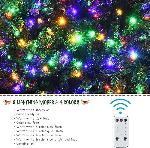 Miniatura 6 de GOFLAME Árbol de Navidad artificial de 6 pies, árbol de Navidad preiluminado, 9 modos de iluminación con 845 puntas de ramas de PVC y 350 luces LED