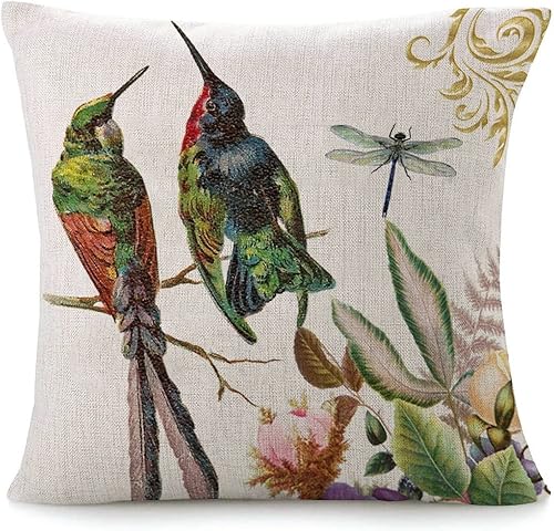 Funda de almohada de mariposa floral de pájaro verde antiguo funda de cojín de granja de flores 16 x 16 pulgadas almohada decorativa para el hogar
