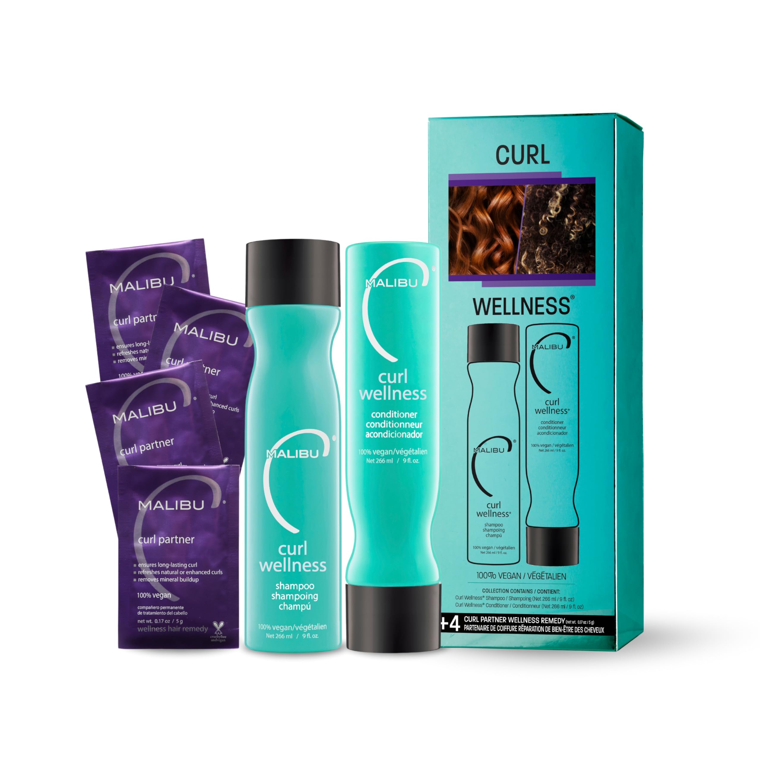 Curl Wellness Collection Kit Curl Enhancing Shampoo, Conditioner and Curl Partner Hair Remedy Hydrating Hair Care Set with Frizz Control for Natural Curls or Perms Increases Moisture & Shine