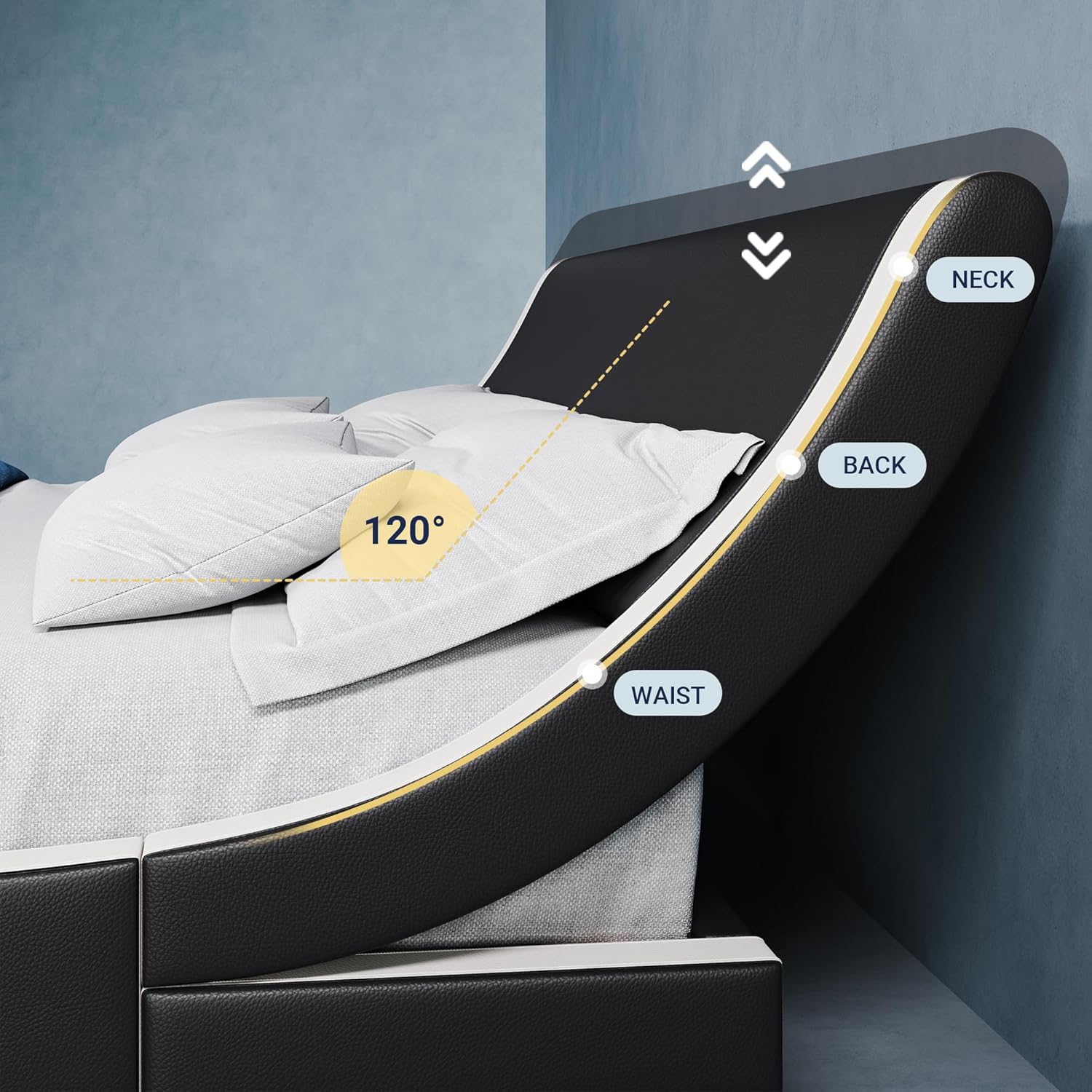 Close-up of the 120-degree ergonomic incline headboard