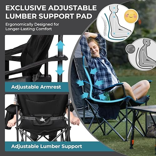Miniatura 4 de FUNDANGO Sillas de campamento de gran tamaño para adultos, sillas plegables de alta resistencia, sillas de césped extra anchas para hombre grande