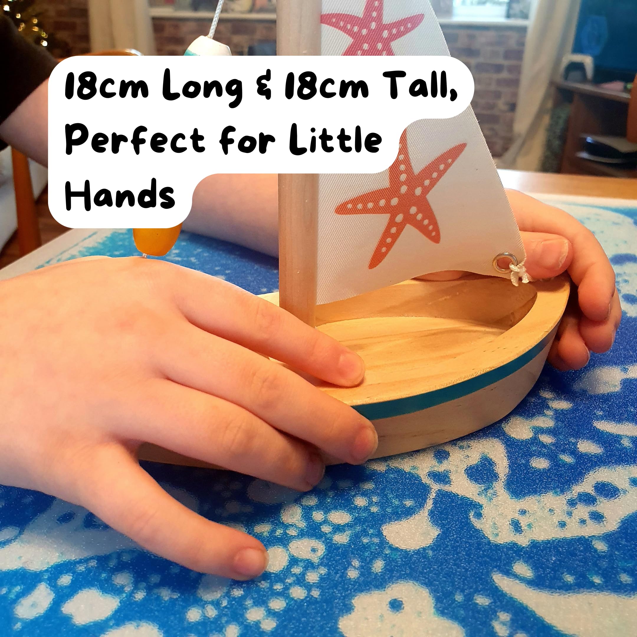 Talking Turtle Wooden Bath & Beach Toy Boat - Floating Sailboat with Real Fabric Sail - Image 2