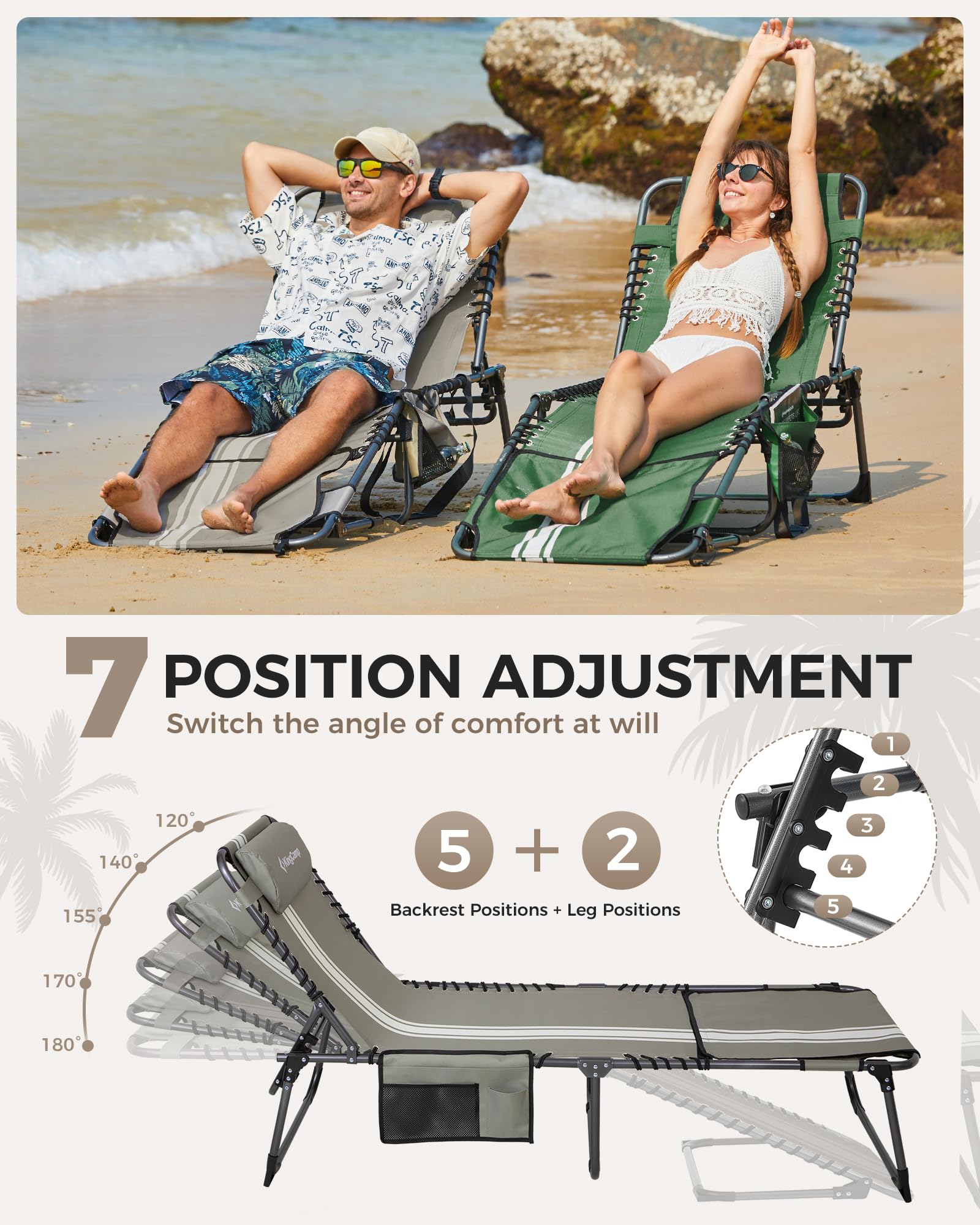 Camping Chair Tri Fold Lounge Chair Outdoor Sun Lounger Folding - Main Image