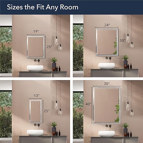 Miniatura 3 de Head West Espejo de tocador de baño de níquel cepillado, espejo decorativo de acero inoxidable biselado para decoración de pared, espejos de baño