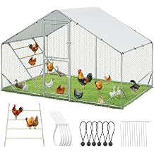 Acepic 10x6.5x6.5ft Metal Chicken Coop with Roosting Perches and Security Lock, Walk-in Poultry Cage with Waterproof & UV Resistant PE Top, Predator-Proof Hen Run for Yard, Farm, Chicken, Duck, Rabbit