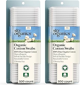Sky Organics Cotton Swabs Organic by Sky Organics (2 pack 1000ct total) Natural Cotton Buds, Cruelty-Free Cotton Swabs, Biodegradable, All Natural Cotton Swabs, Chlorine-Free Hypoallergenic Cotton Swabs
