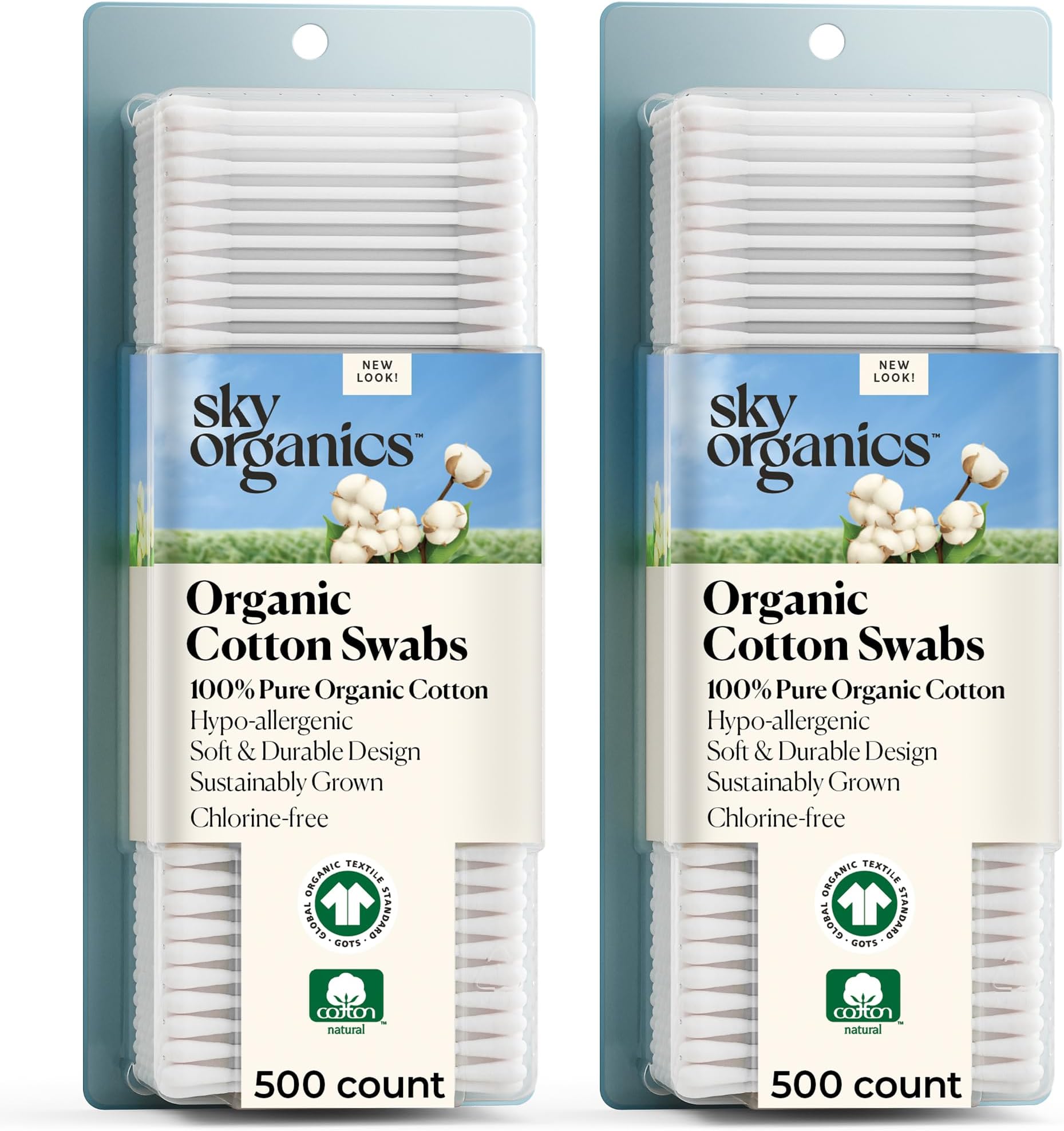 Sky Organics Cotton Swabs Organic by Sky Organics (2 pack 1000ct total) Natural Cotton Buds, Cruelty-Free Cotton Swabs, Biodegradable, All Natural Cotton Swabs, Chlorine-Free Hypoallergenic Cotton Swabs