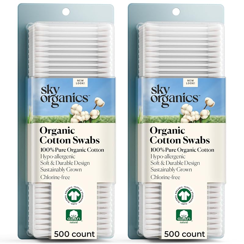 Hastes de Algodão Orgânico Sky Organics, 1000 unidades, algodão sem cloro