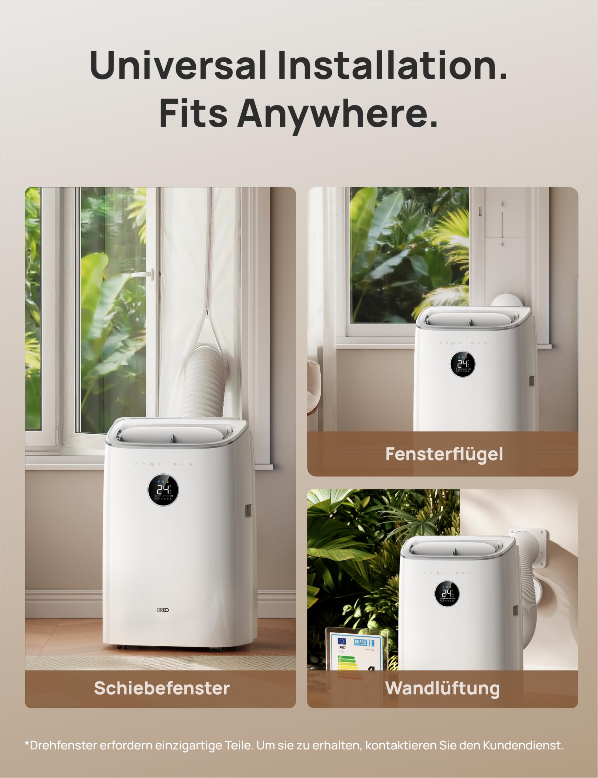 DREO 7.500 BTU Mobile Klimaanlage 3-in-1 Kühlen Ventilieren Entfeuchten App-Sprachsteuerung Fenster-Set AC318S