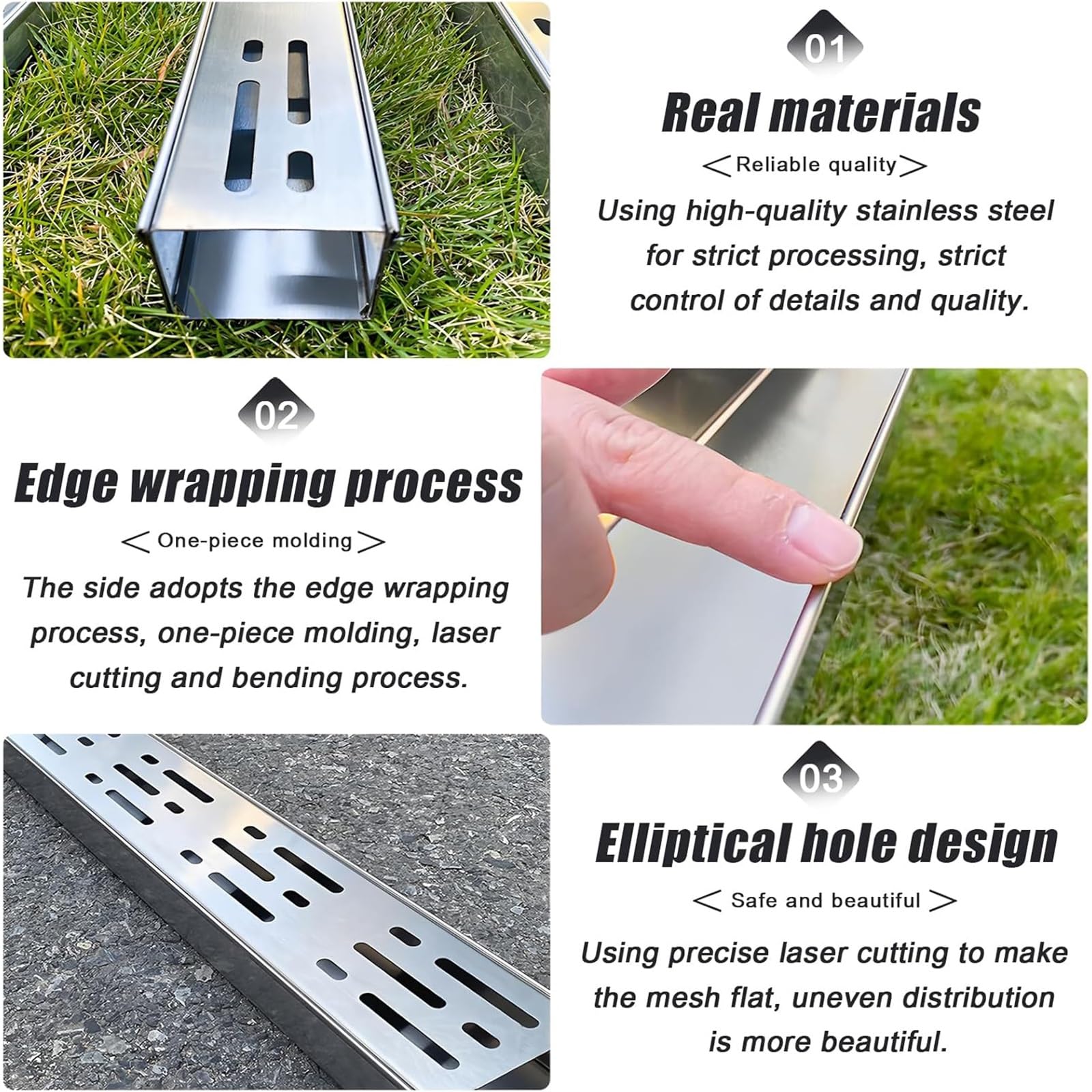 Kit de desagüe de Canal de Acero Inoxidable - Desagüe de Zanja Estrecho Exterior 304 con Rejilla extraíble para Patio, jardín, Granja, terraza - Filtros lineales para canaletas de Lluvia (5X