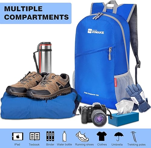 Miniatura 3 de Zomake - Mochila de senderismo ligera resistente al agua, mochila plegable de 20 litros, pequeña para viajes, mochila plegable