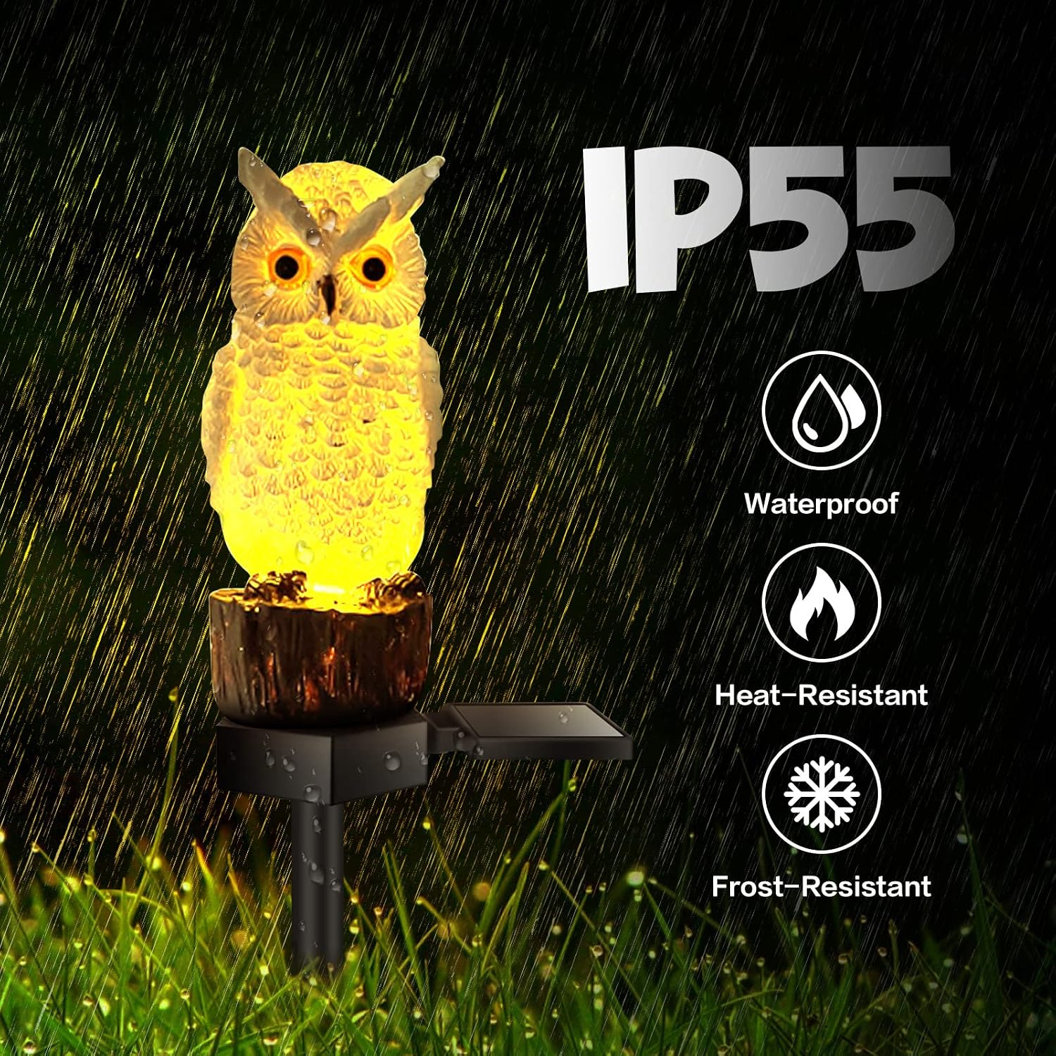 2 Pack Resin Owl Sculpture with Solar LED Lights and Stake,Waterproof Outdoor Owl Solar Garden Light Decoration to Keep Birds Away from Yard Patio Pool,Lawn Pathway Ornaments Party Gift