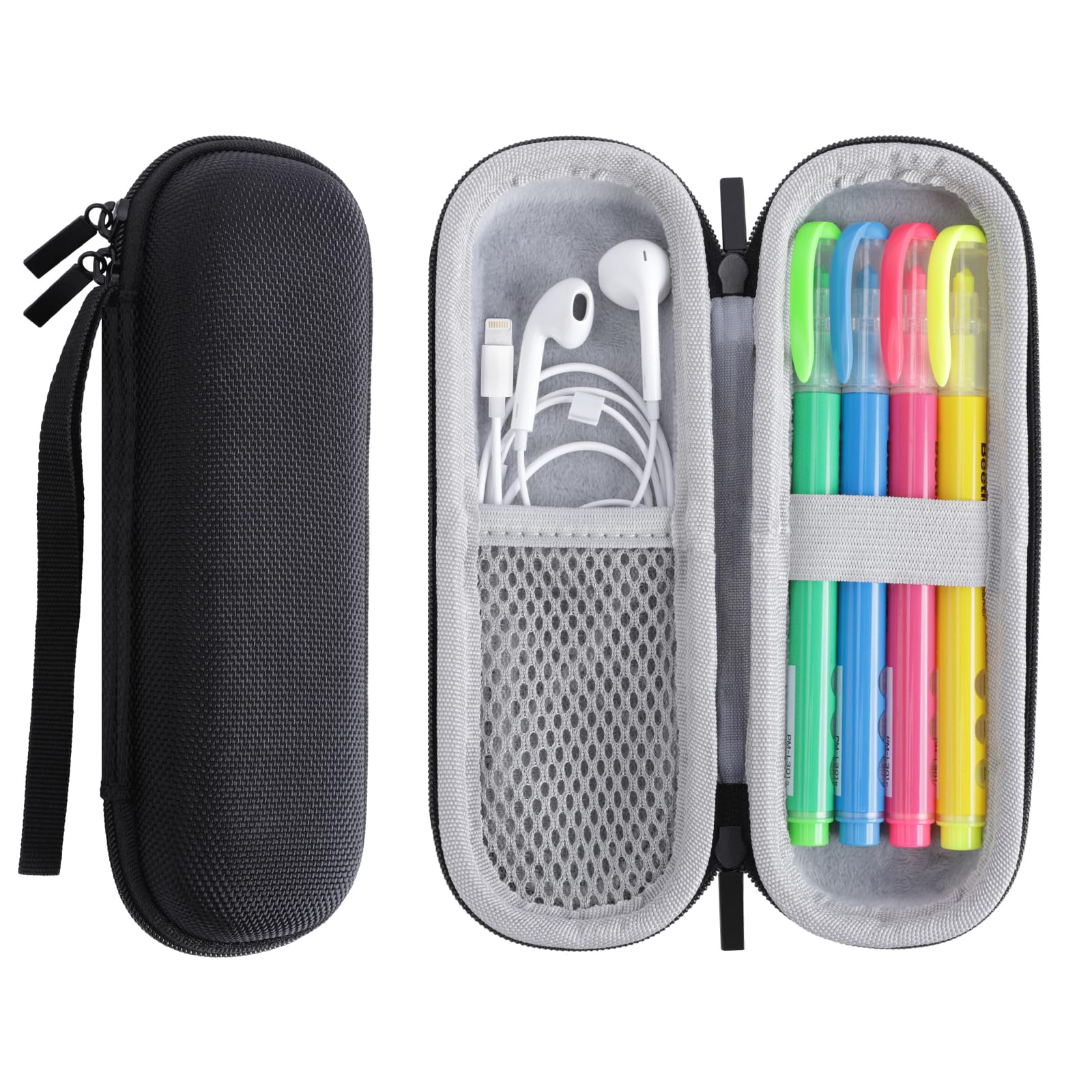 DoocliB Estuche para lápices con cable, pequeño y estrecho, elegante estuche con cremallera, para escuela, universidad y oficina, Negro , Estuche para