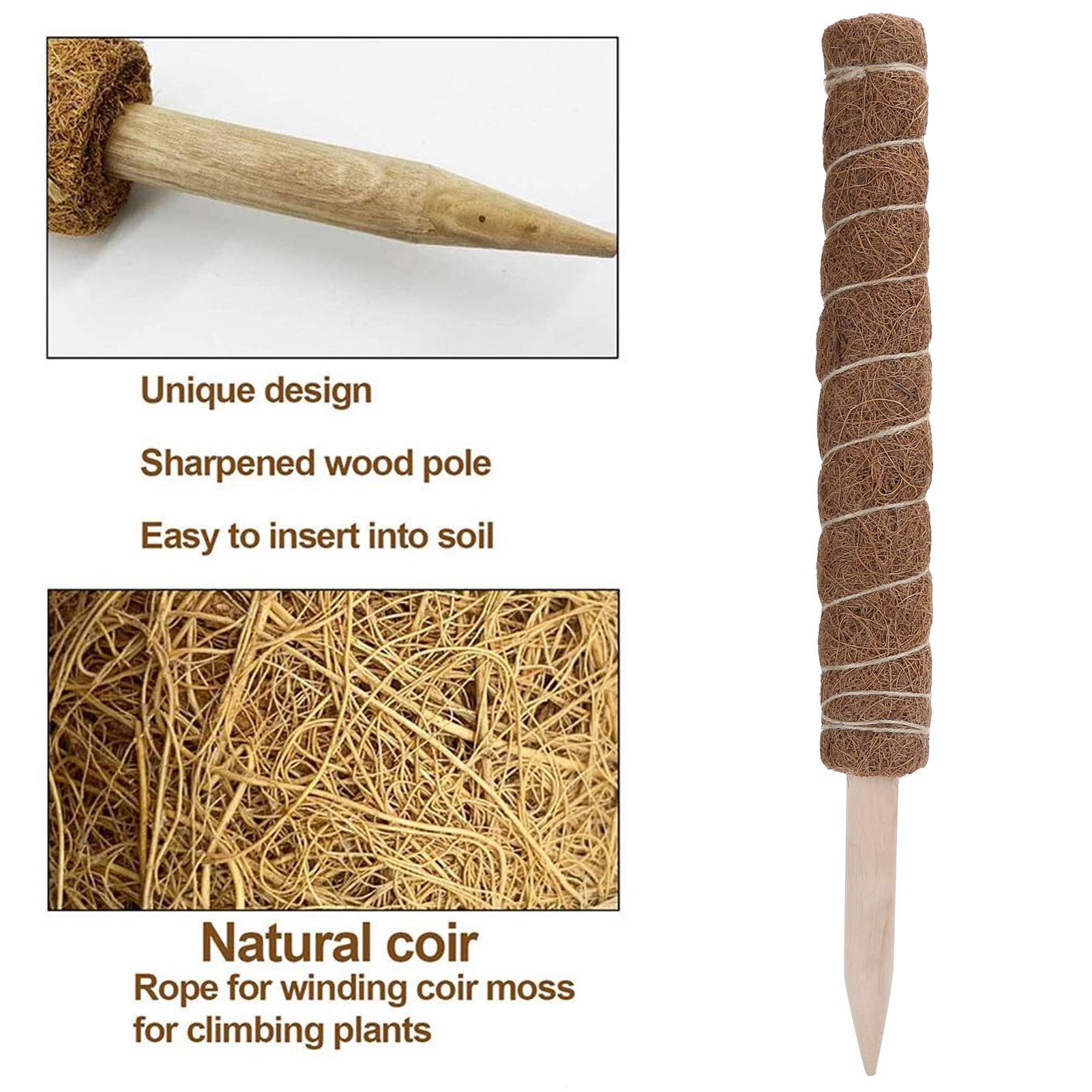 Lot de 4 poteaux en Mousse pour Monstera pour Soutenir Les Plantes à Pousser vers Le Haut – 45 cm de Totem en Fibre de Coco Support d'escalade pour Plantes d'intérieur