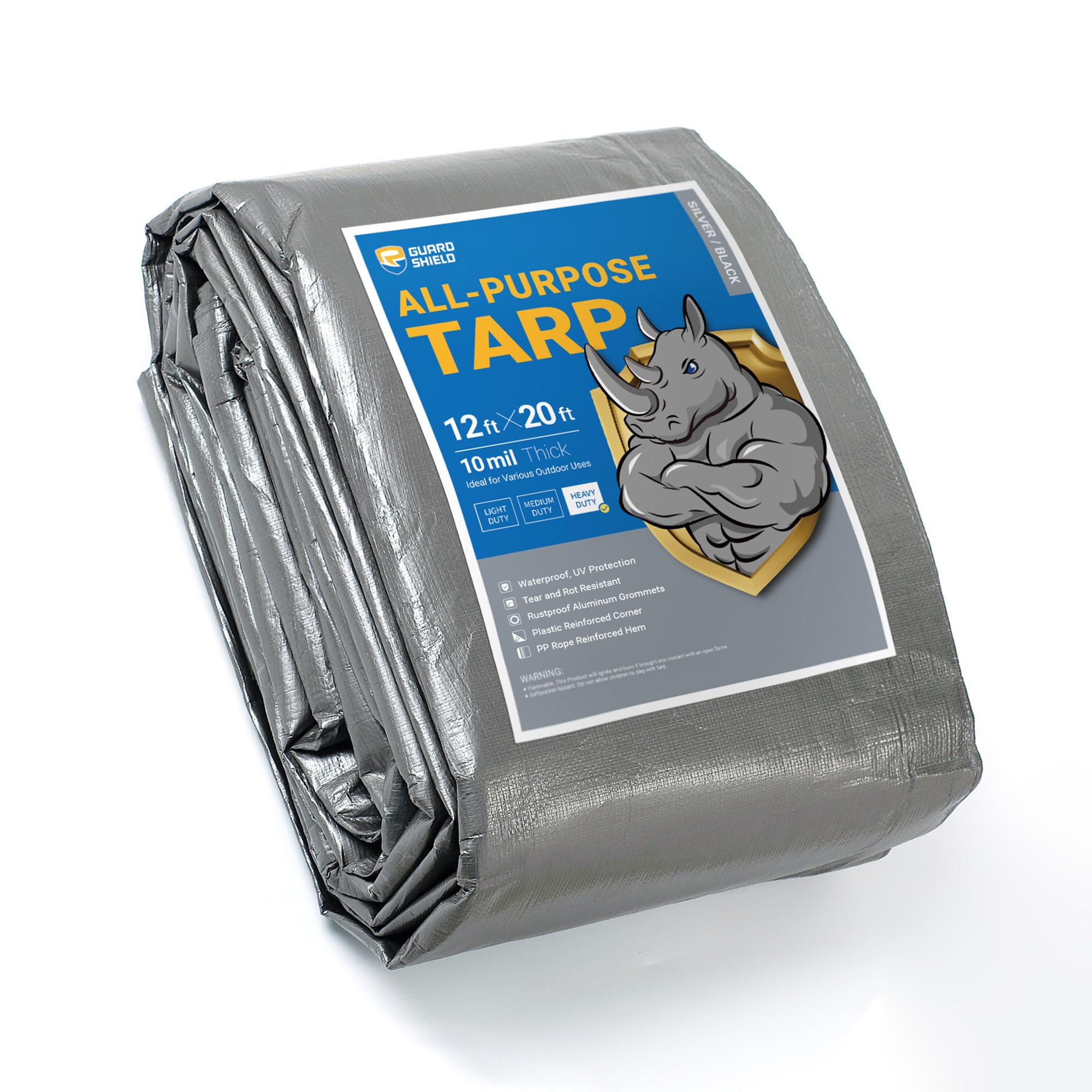 GUARD SHIELD Heavy Duty Tarp 12x20 Feet Silver/Black Multi Purpose Thick Waterproof Poly Tarp Cover 10mil