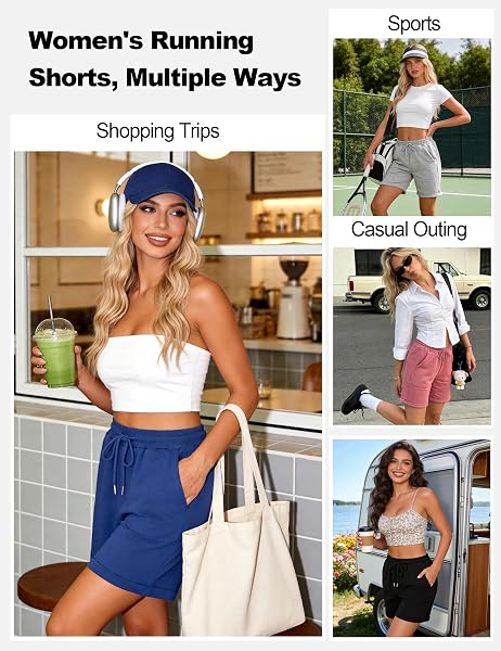 Litherday Short Sport Femme Pantalon de Jogging Court Femme Short de Course Décontracté d’Été avec Poches Running Fitness Casual Short - 5