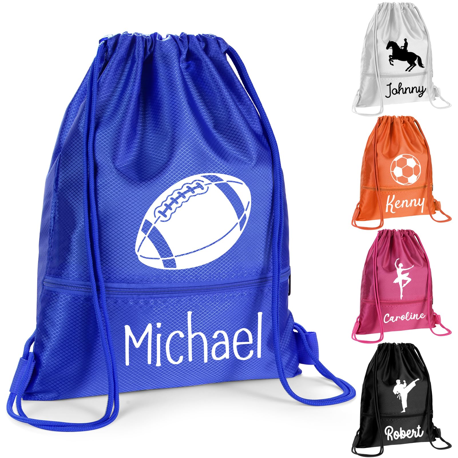 SPETYORT Personalised Drawstring Bag with Name, Custom School Club Sports Team Backpack Custom Name PE Bag, Drawstring Backpack for Gym Dance Football Horse Riding