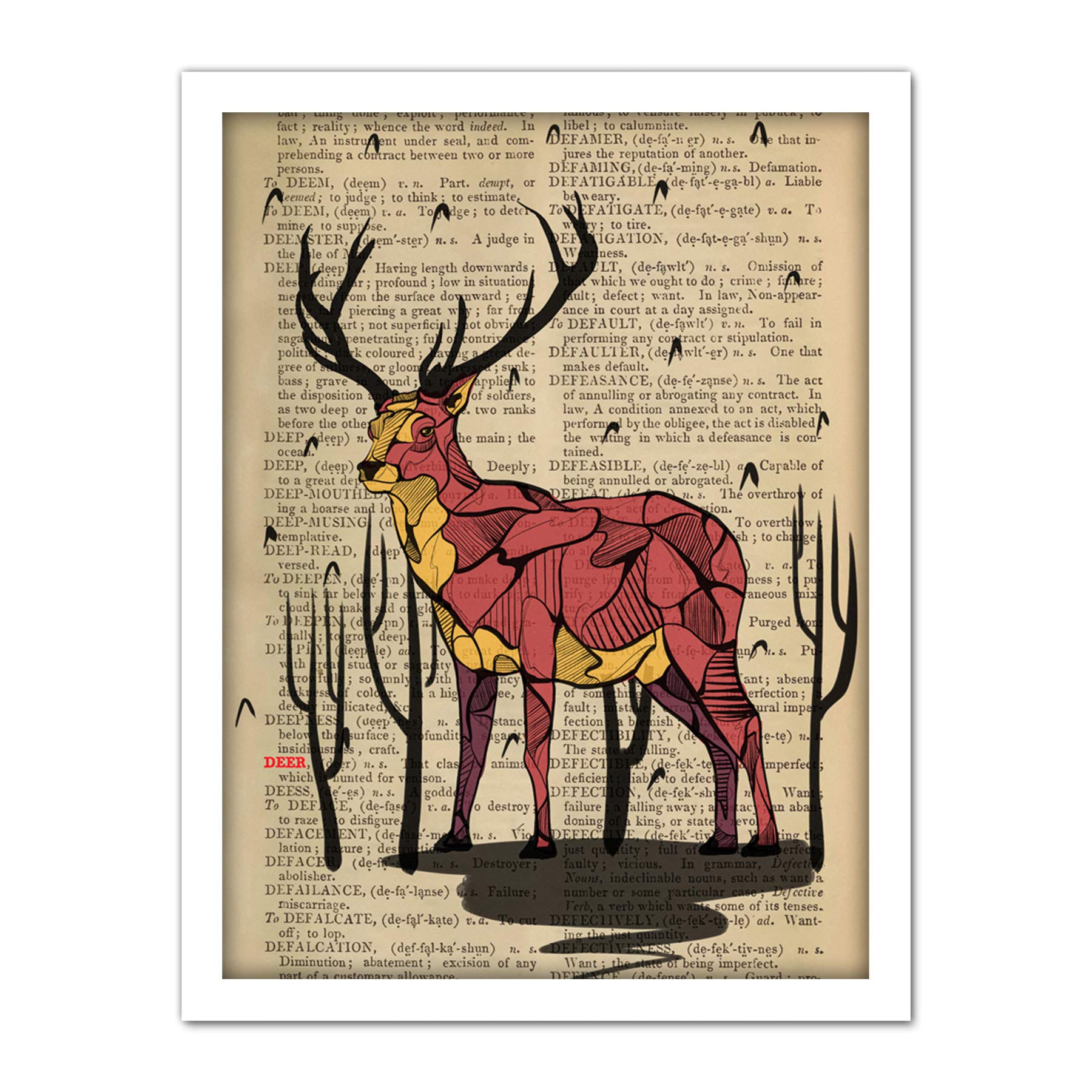 Wee Blue Coo Upcycle Dictionary Stag Deer Artwork Framed Wall Art Print 18X24 Inch