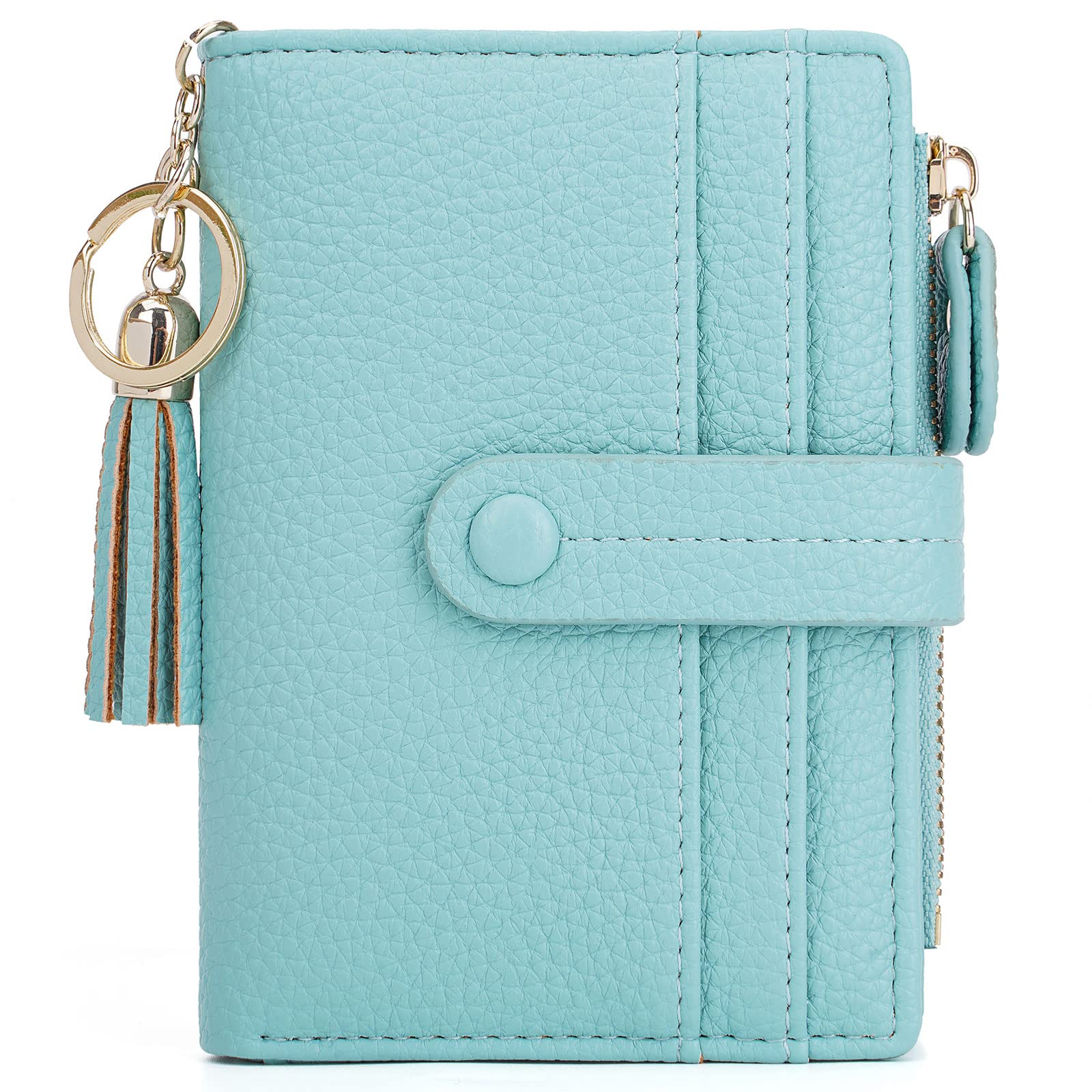 HKCLUF Portafoglio Piccolo da Donna, Porta Carte Blocco RFID Portamonete Pelle con Nappa Portafogli Cerniera Molti Scomparti(B05-Verde chiaro)