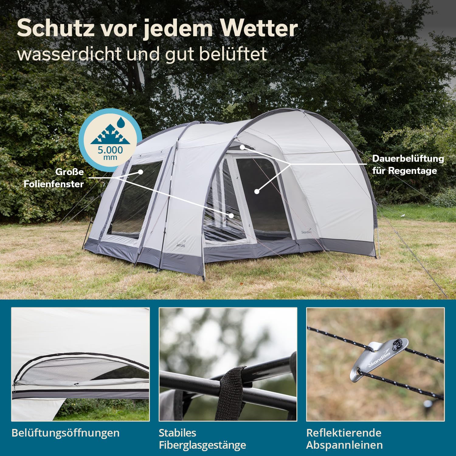 Skandika Pitea 4 Flex Protect namiot kopułowy, namiot kempingowy dla 4 osób, wszyta podłoga namiotu, z dachem przeciwsłonecznym, słup wody 5000 mm, UPF 50+, namiot samochodowy, przedsionek do vanów