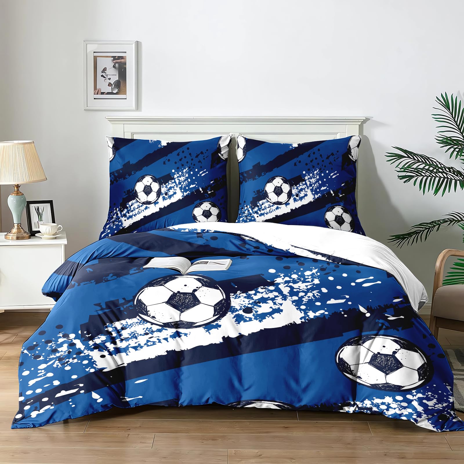Yzehomijia Voetbaldekbedovertrek, kinderbeddengoed, microvezel dekbedovertrek met 2 kussenslopen 65 x 65 cm (R1, 140×200