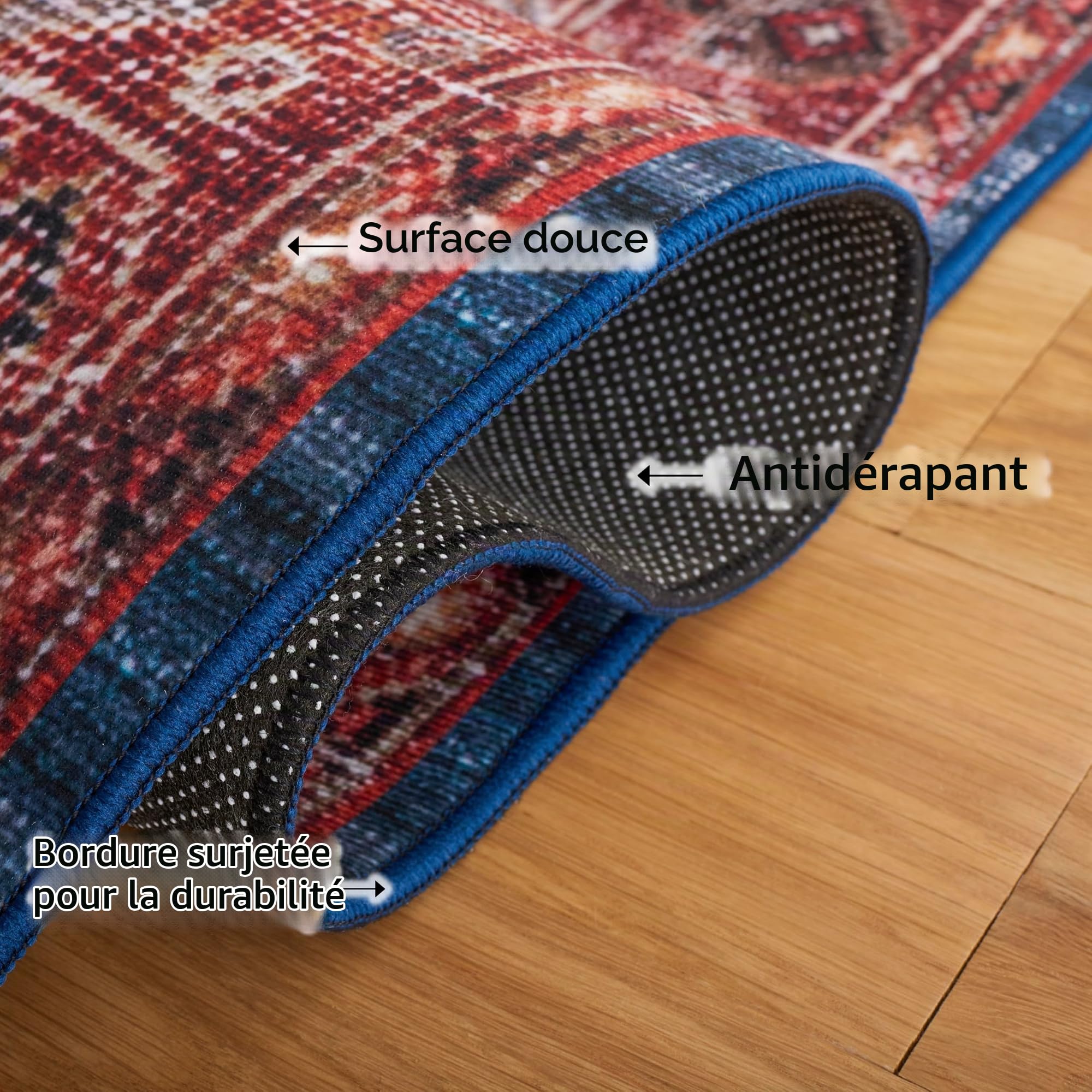 SAFAVIEH Tapis Traditionnel Rug Idéal pour Les Zones à Fort Passage - Lavable en Machine et Antidérapant - Tucson Collection, Tapis à Poil Court, in Bleu Marine et Rouille, 91 X 152 cm