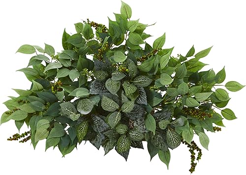 Casi natural, 20.0in. Mixed Ficus and Fittonia - Plantas artificiales de seda, color verde
