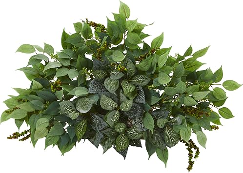 Nearly Natural 20in. Mixed Ficus and Fittonia Artificial Ledge Plant