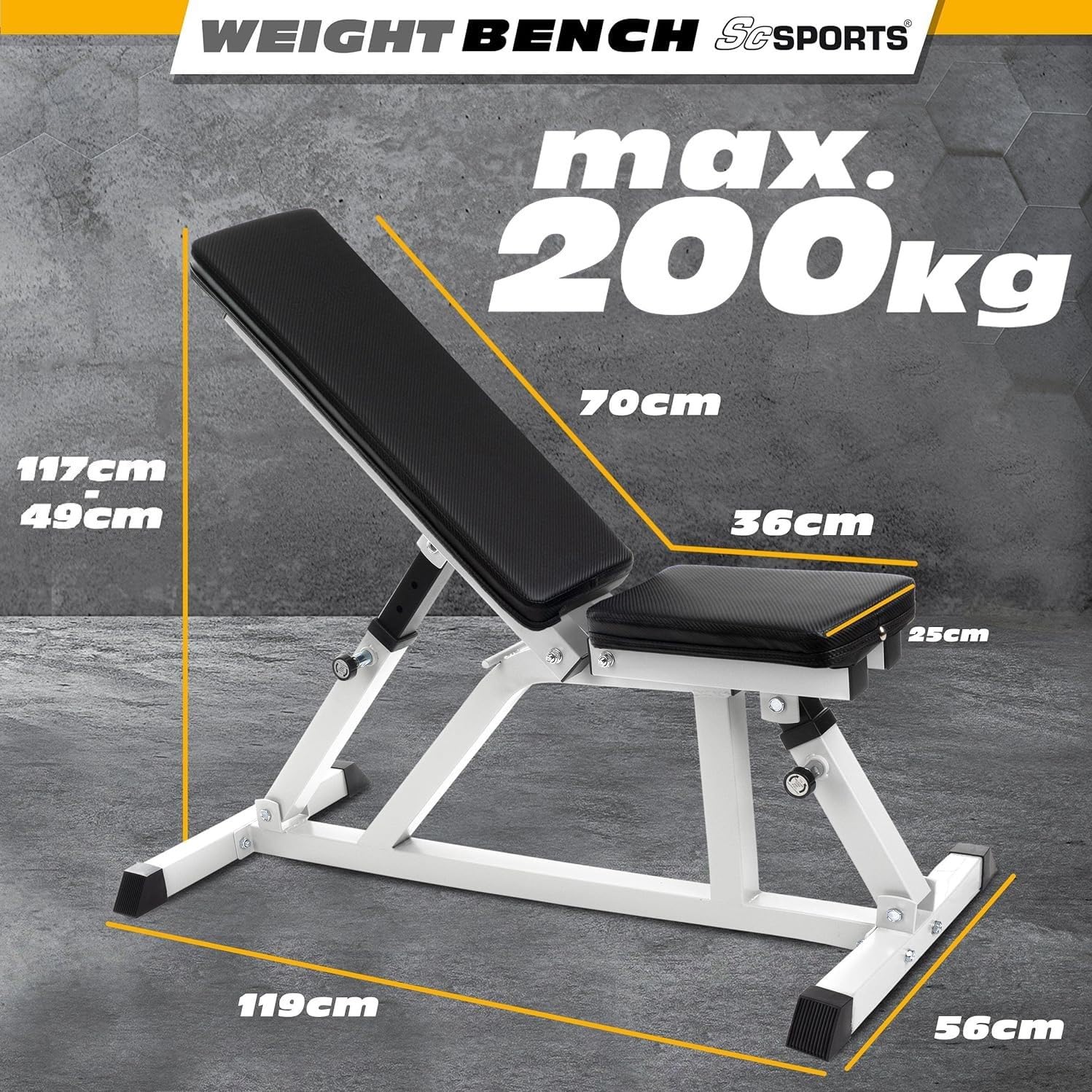 ScSPORTS® Banc de Musculation Réglable - Siège et Dossier Flexibles, Multifonctionnel, Acier, Charge Max 200 kg - Banc de Fitness, Exercice à Domicile