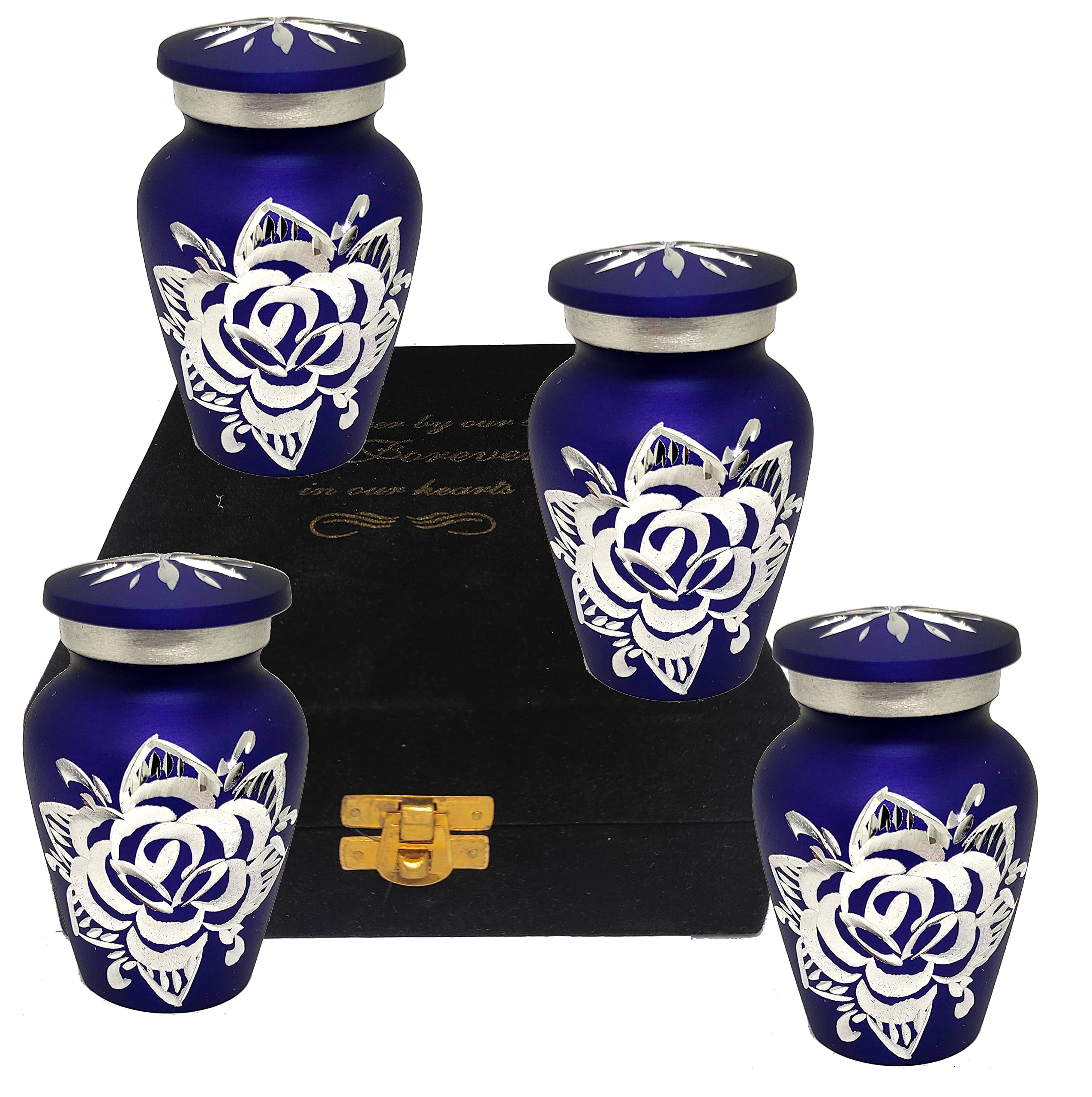 AKANKSHA ARTS Classic Small Mini Cremation Keepsake Urns for Human Ashes – Set of Four - with Box and Velvet Box - Lovely Violet Diamond Colour